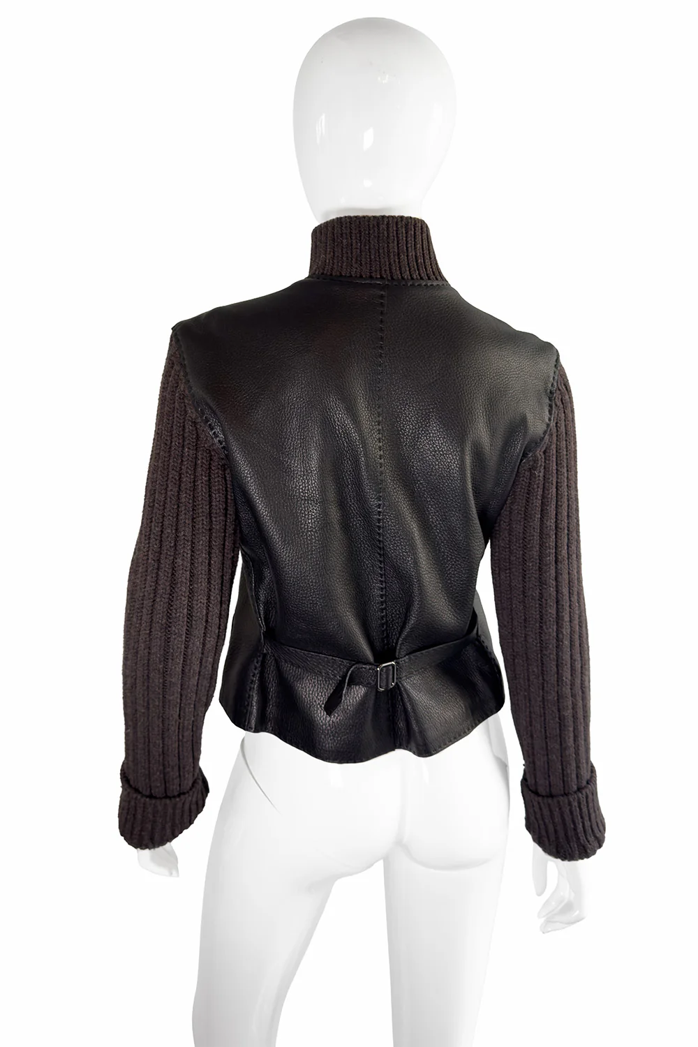 Knit Sleeve Leather Jacket - Image 4