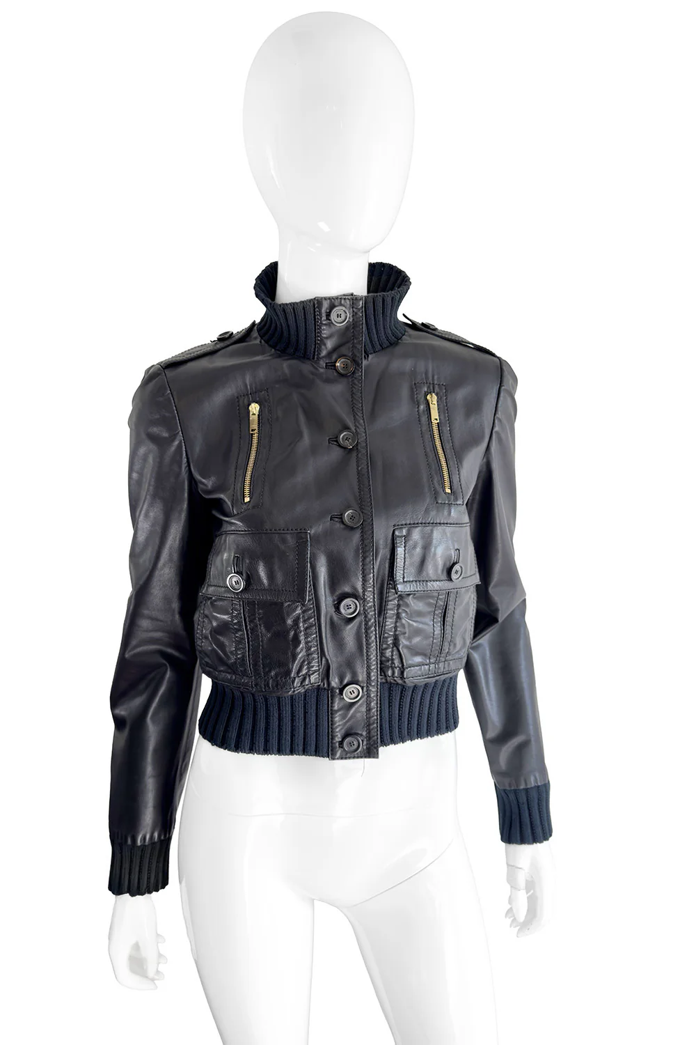 Knit Trim Leather Jacket