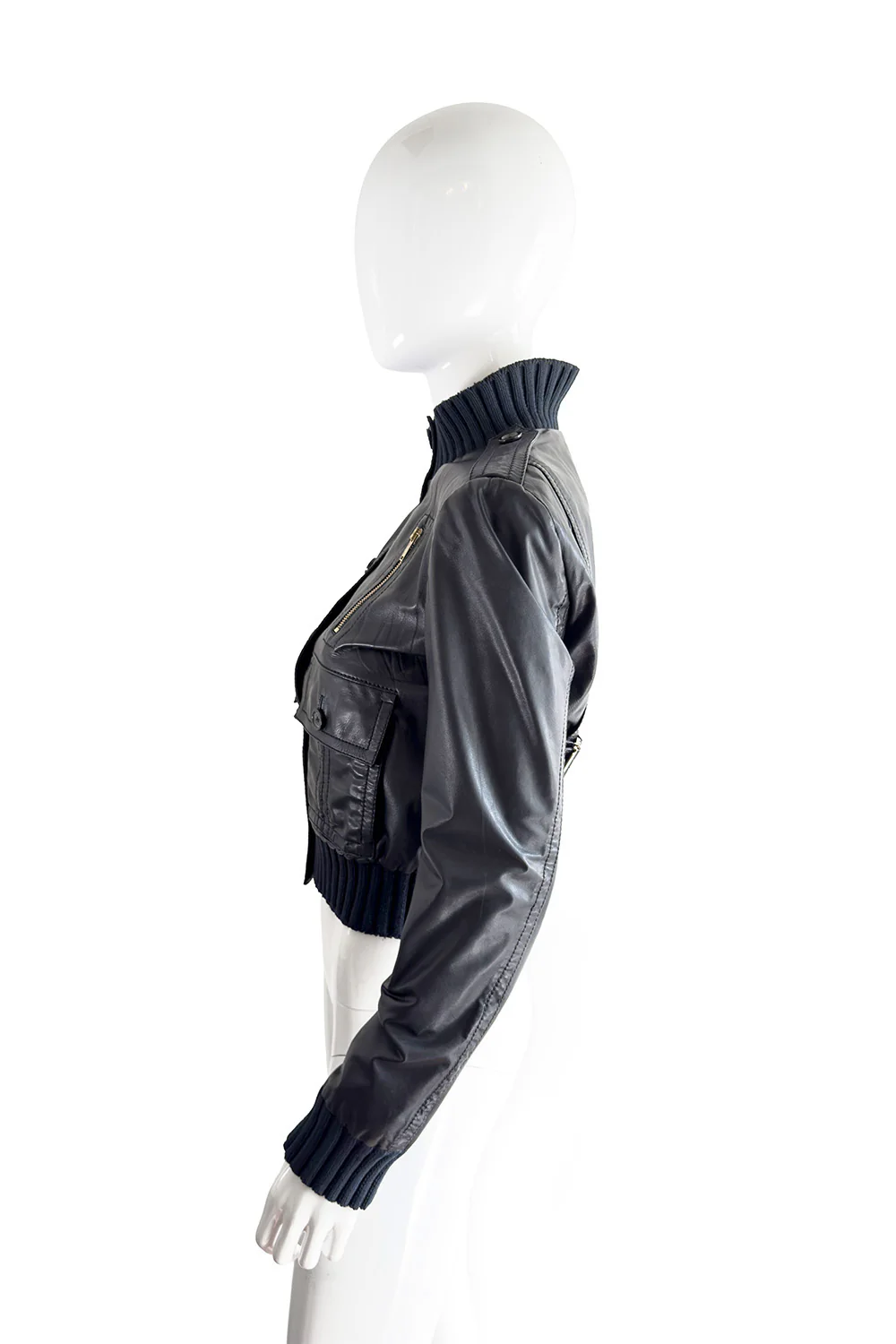 Knit Trim Leather Jacket - Image 3