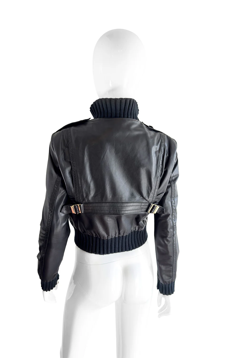 Knit Trim Leather Jacket - Image 4