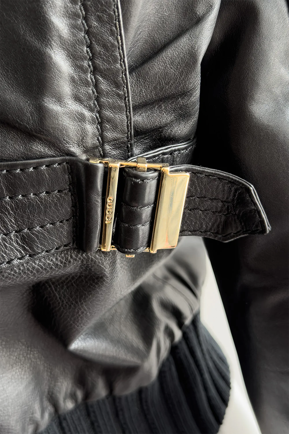 Knit Trim Leather Jacket - Image 5