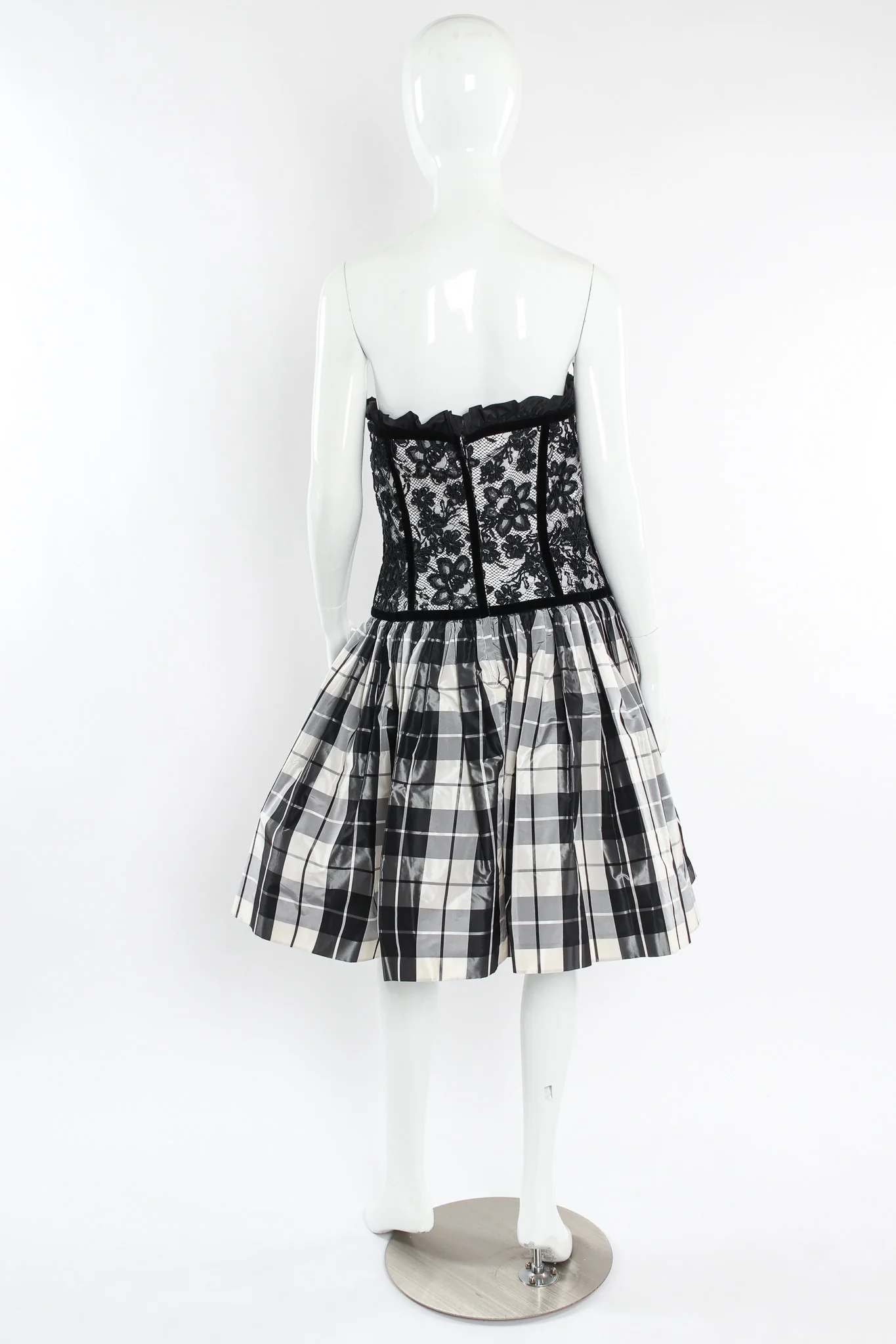 Lace Checker Silk Taffeta Dress - Image 3