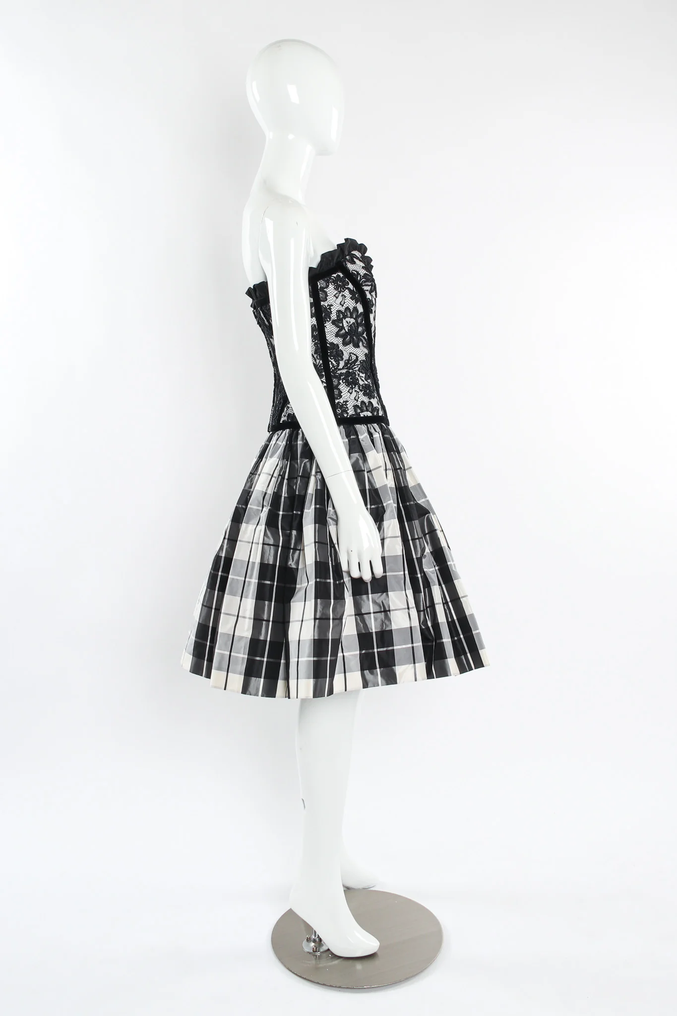 Lace Checker Silk Taffeta Dress - Image 4