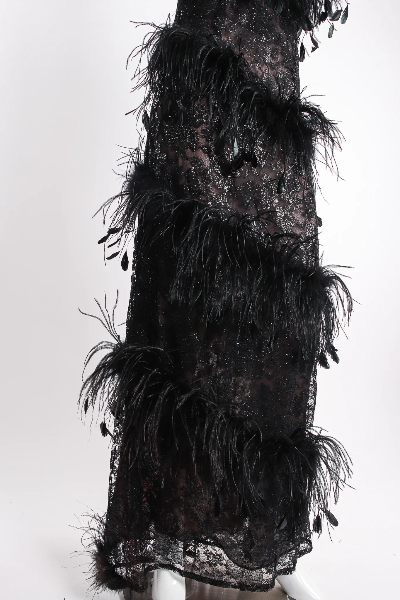 1988 Lace Feather Strapless Column Gown - Image 9