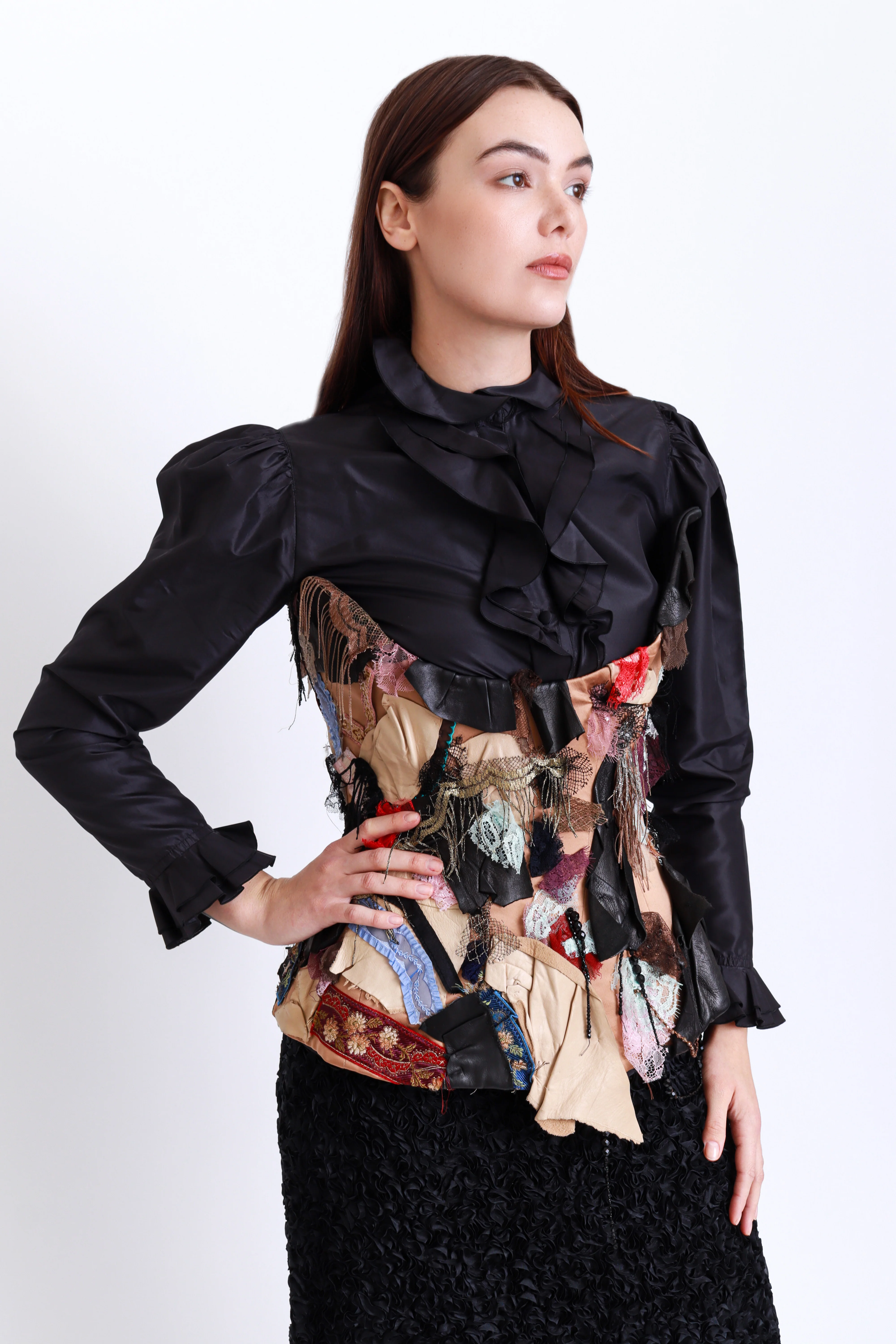 Lace & Leather Patchwork Underbust Corset - Image 2