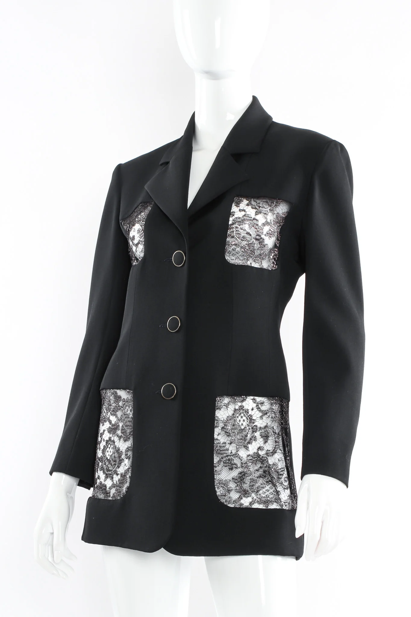 Lace Panel Wool Blazer - Image 2