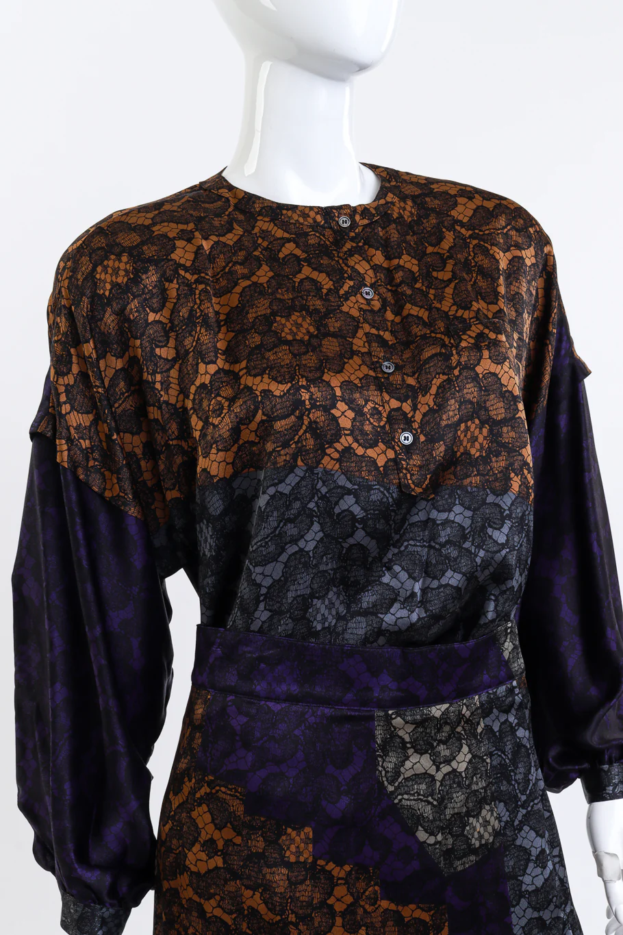 Lace Print Silk Top & Skirt Set - Image 4