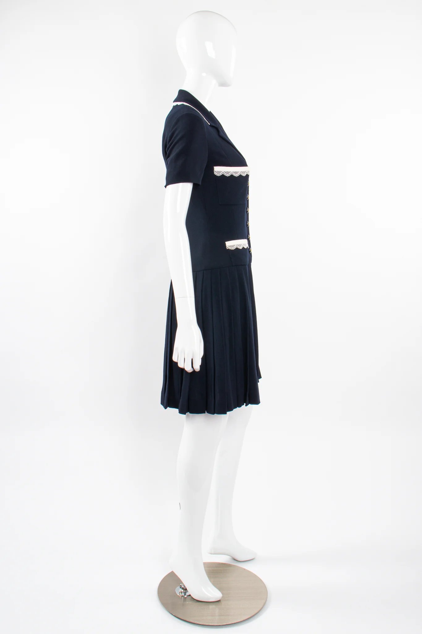 1995 Lace Trim Pleated Uniform Dress - Image 6