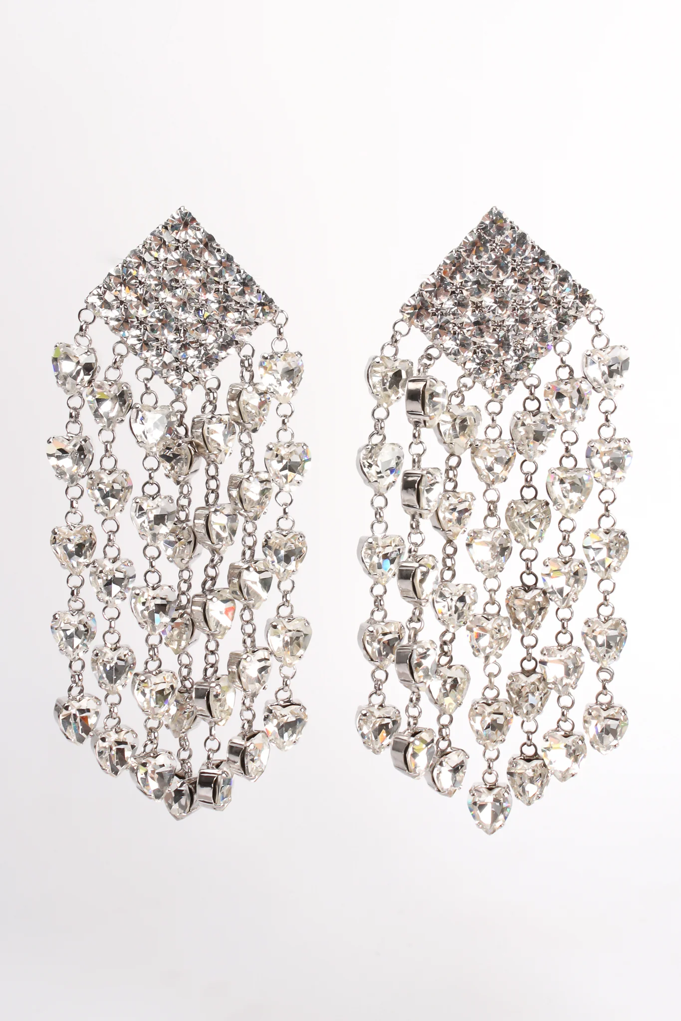 Crystal Heart Fringe Drop Earrings - Image 2