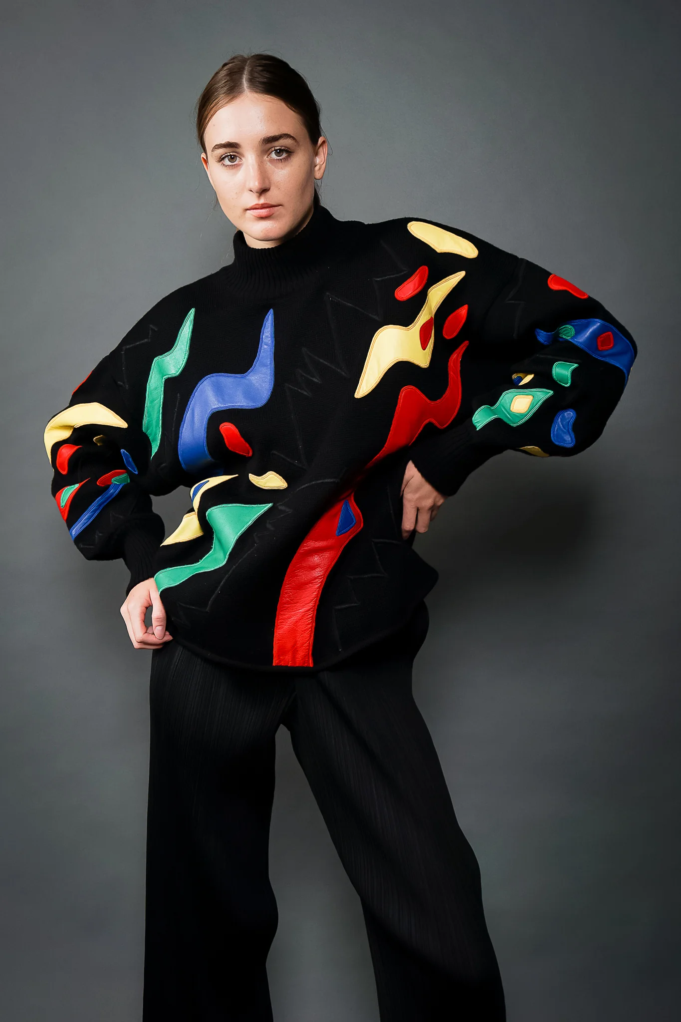 Leather Appliqué Sweater - Image 2