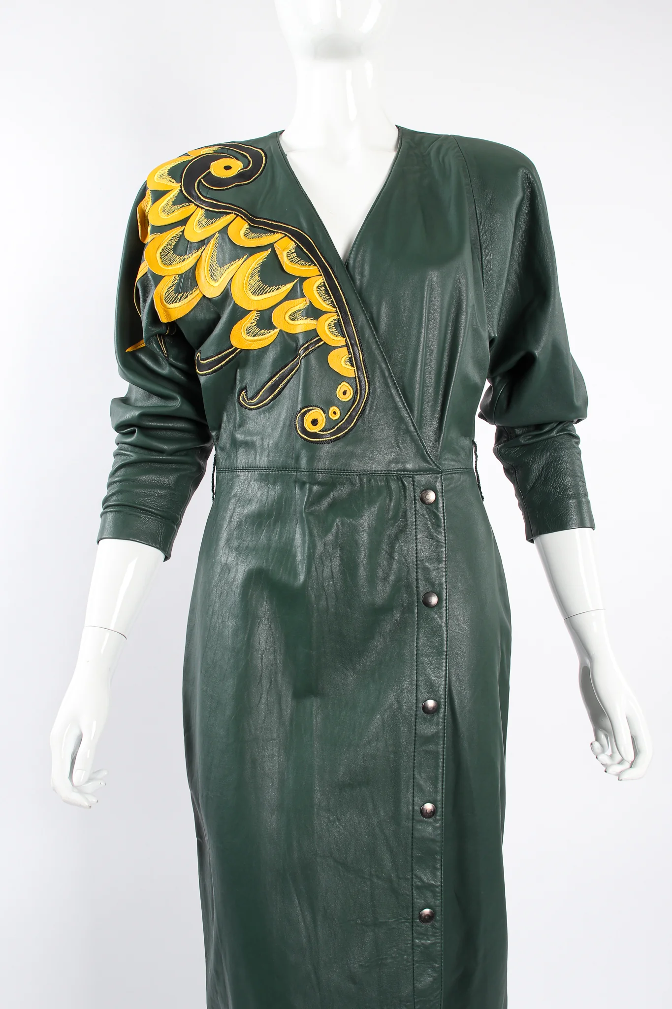 Leather Appliqué Wrap Dress - Image 4