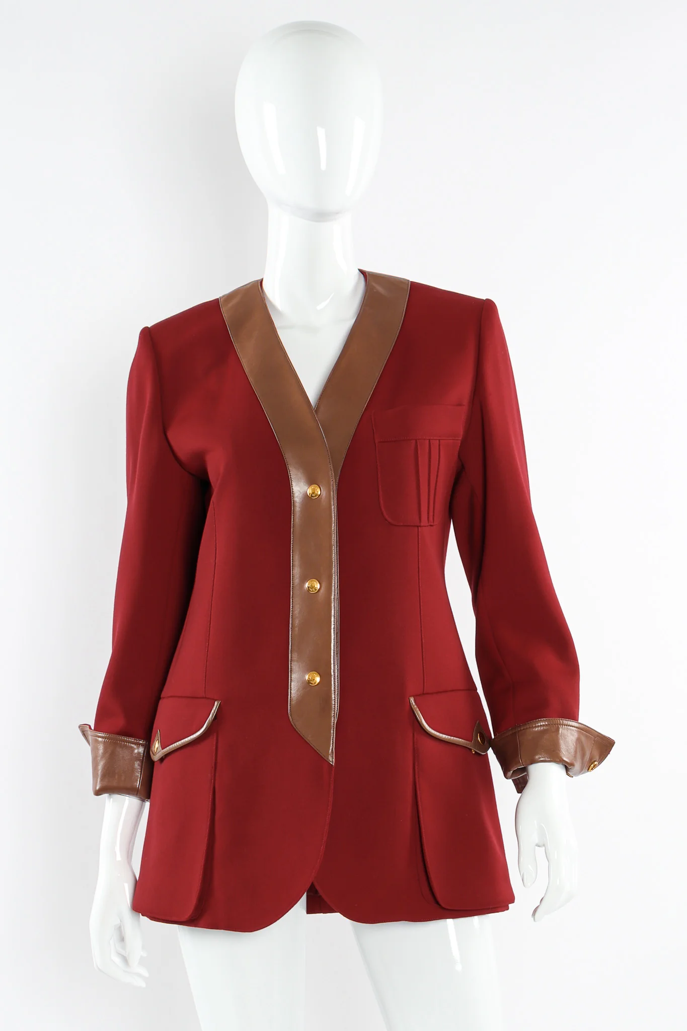 Leather Contrast Wool Blazer