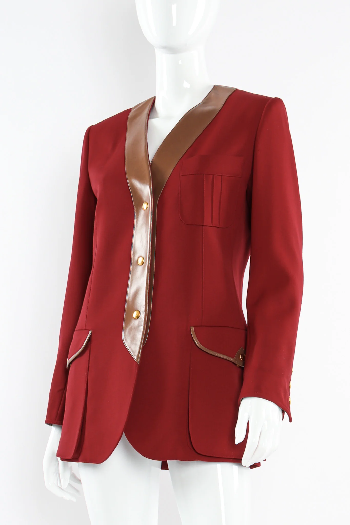Leather Contrast Wool Blazer - Image 2