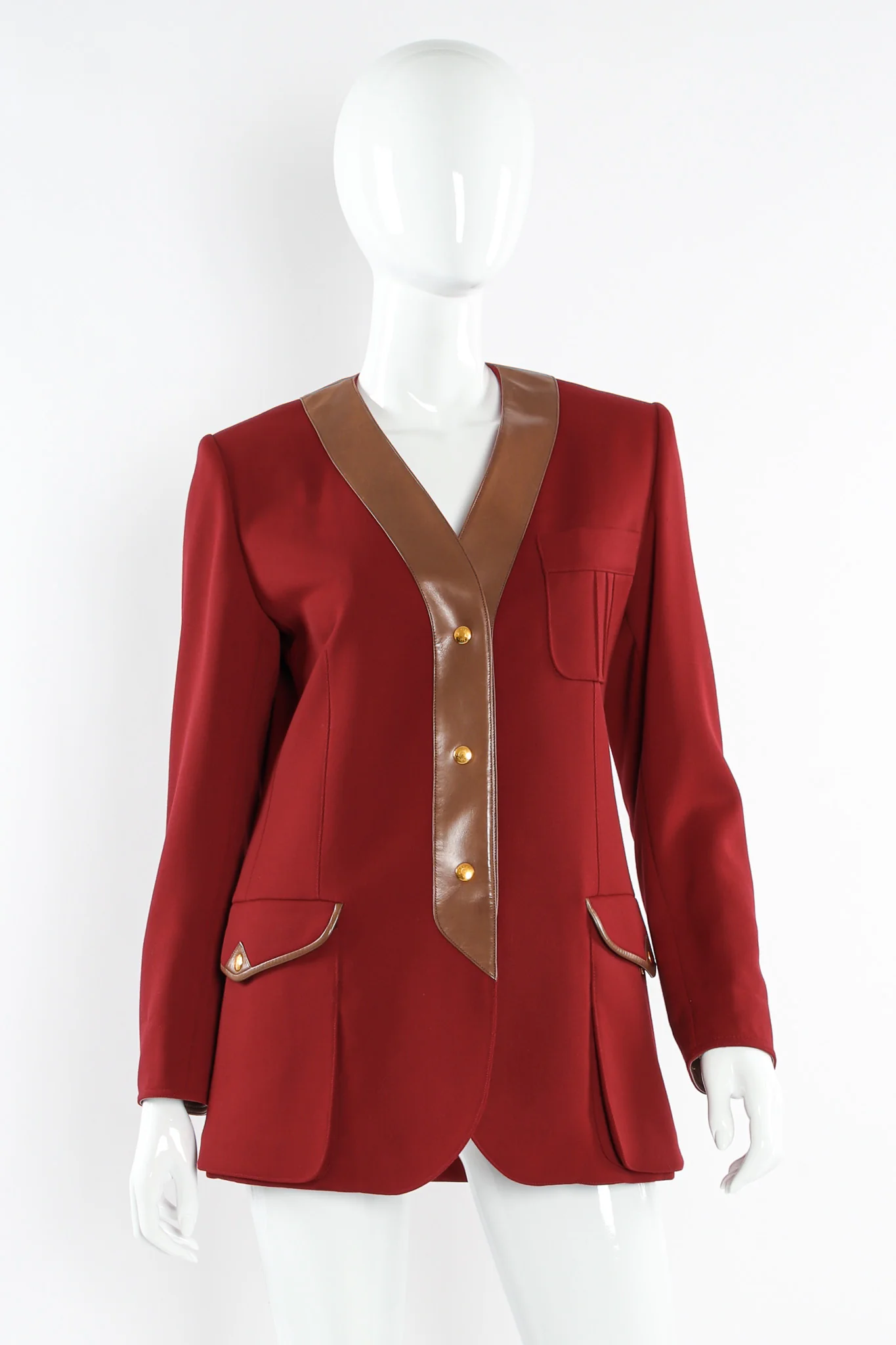 Leather Contrast Wool Blazer - Image 3