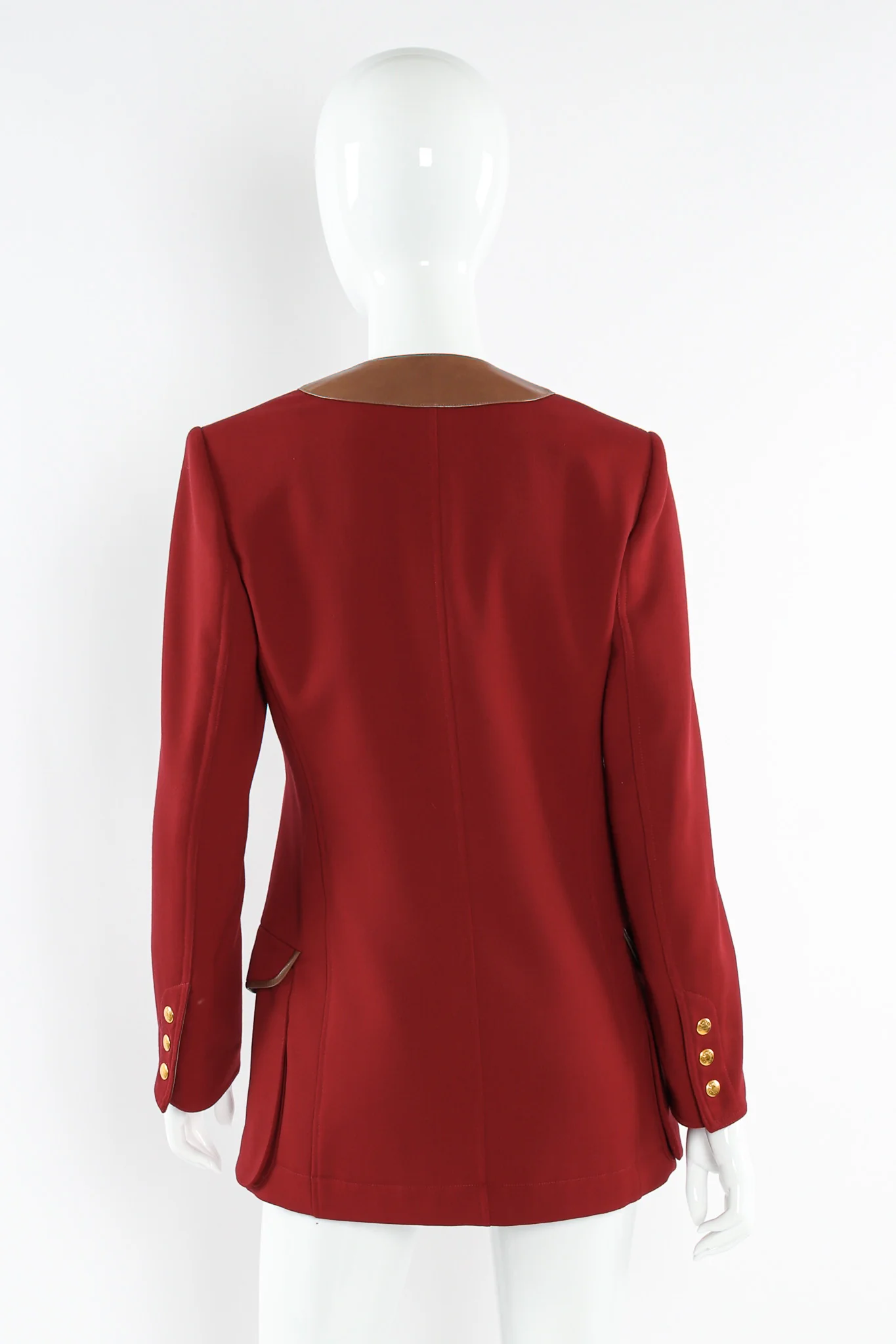 Leather Contrast Wool Blazer - Image 4