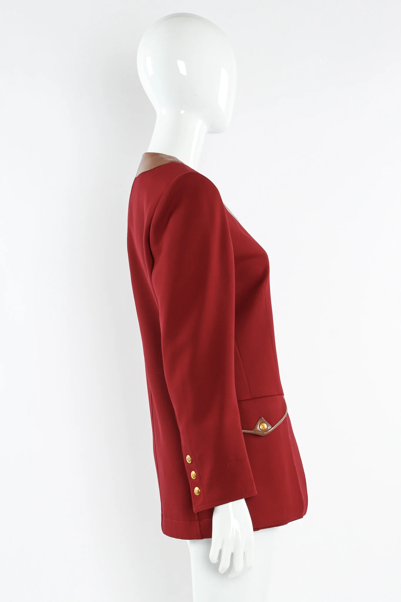 Leather Contrast Wool Blazer - Image 5