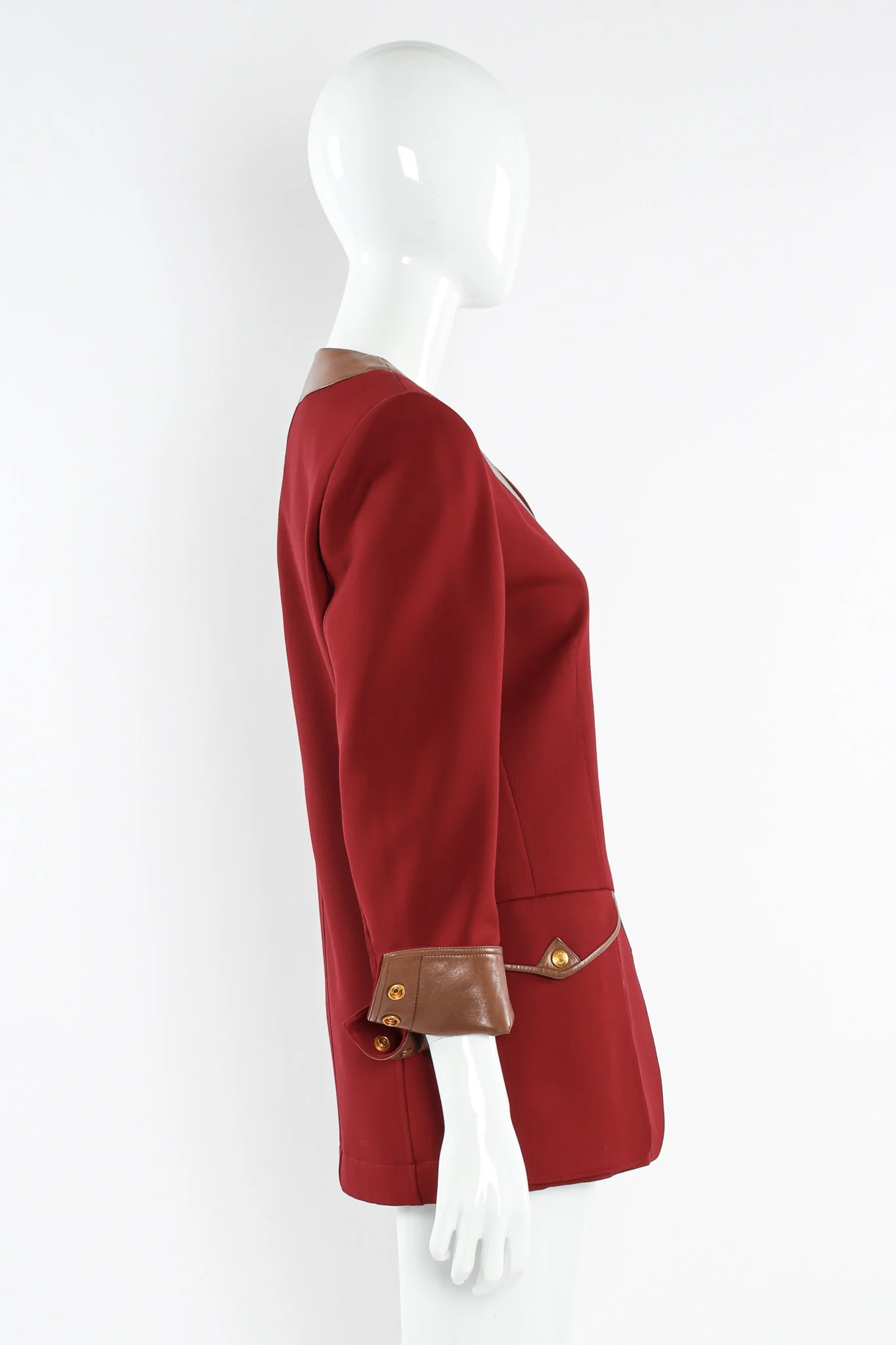 Leather Contrast Wool Blazer - Image 6