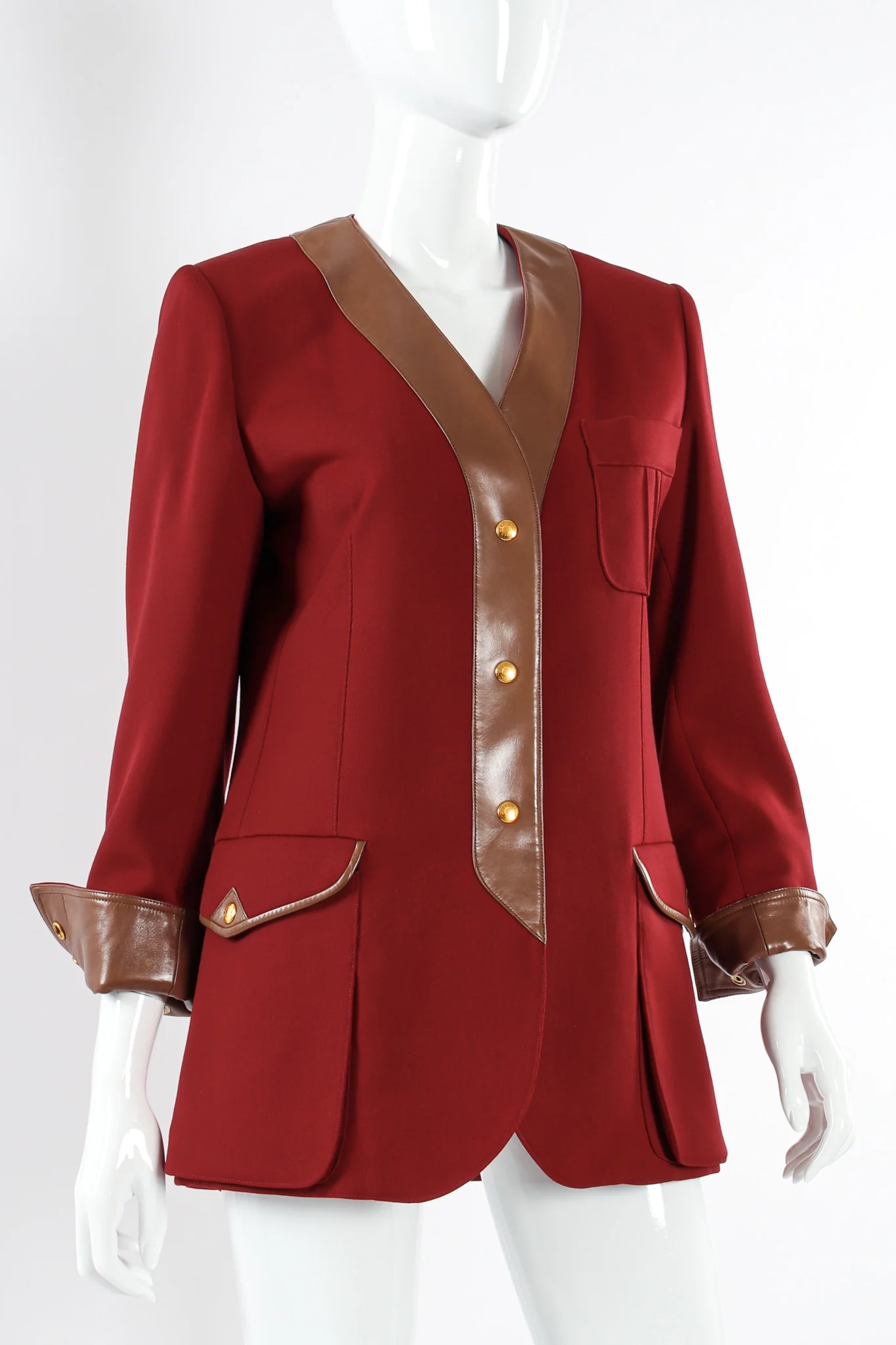 Leather Contrast Wool Blazer - Image 8