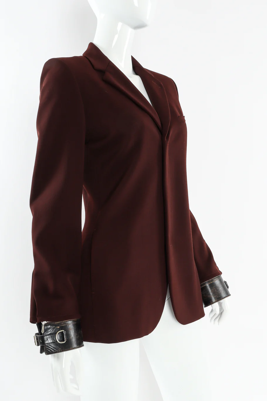 Leather Cuff Wool Blend Jacket - Image 3