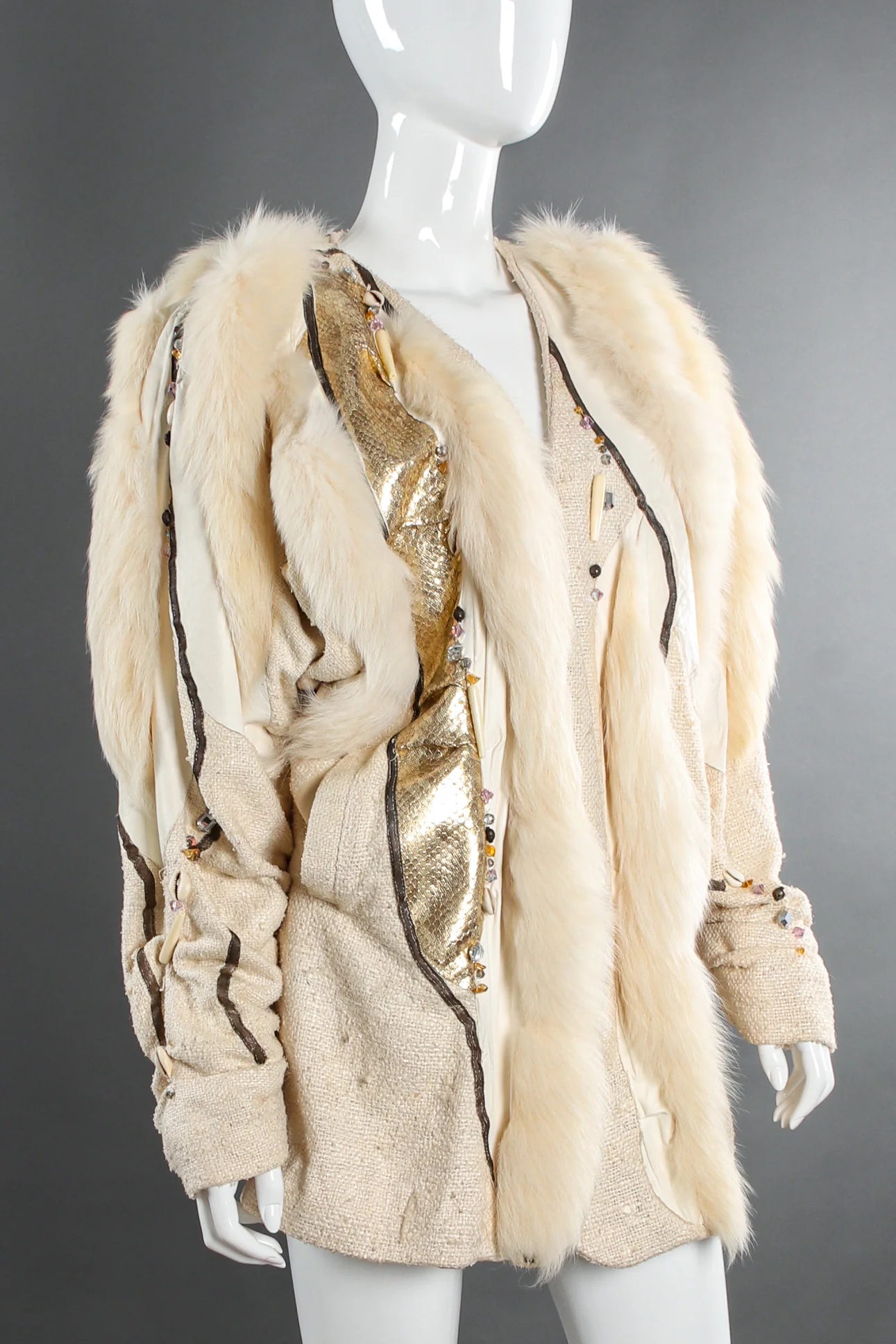 Artisanal Leather Fur Patchwork Jacket - Image 2