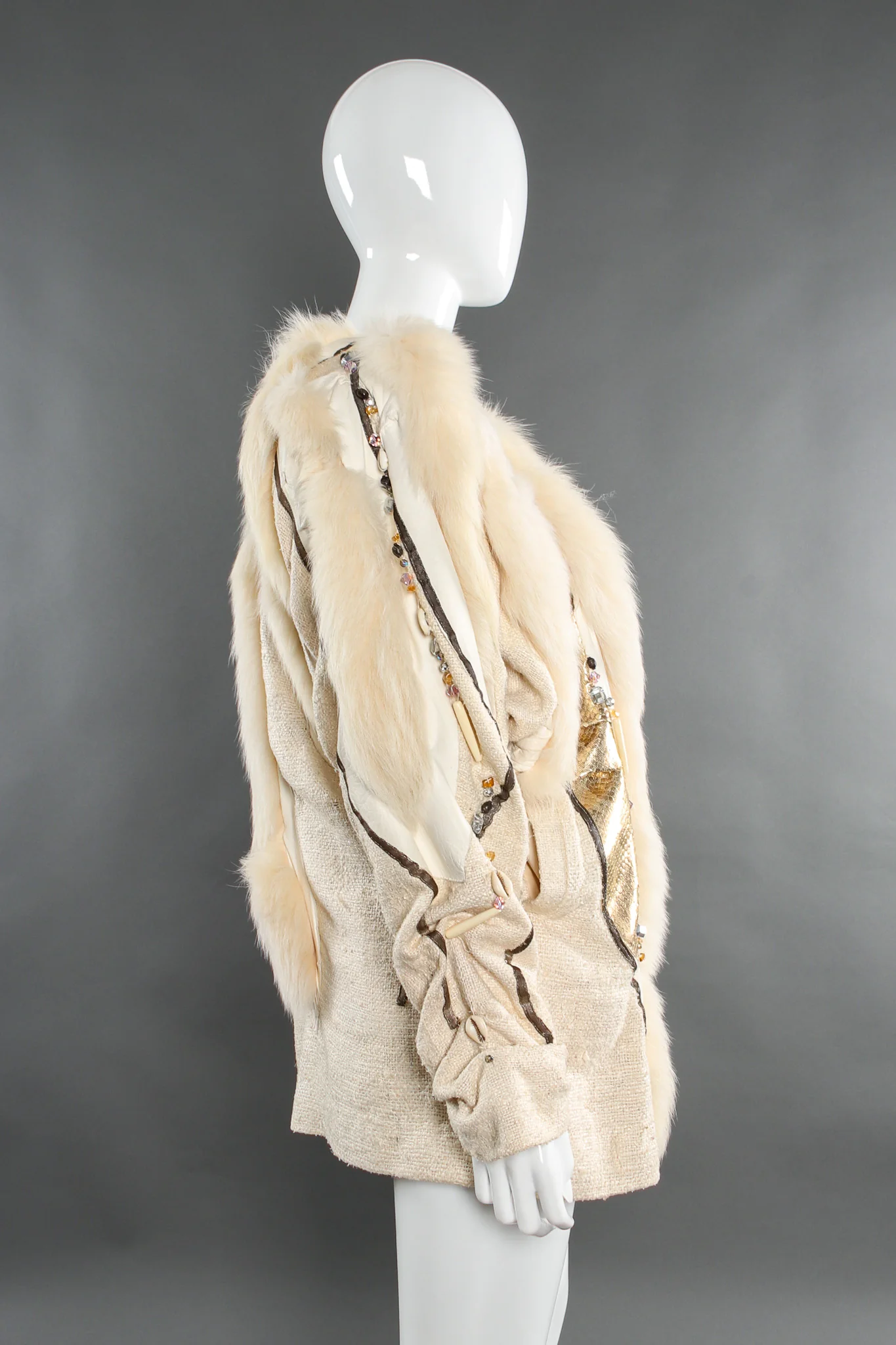 Artisanal Leather Fur Patchwork Jacket - Image 4