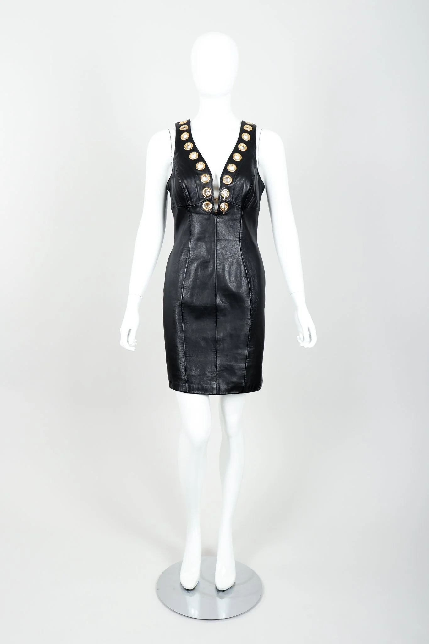 Leather Grommet Bodycon Dress - Image 3
