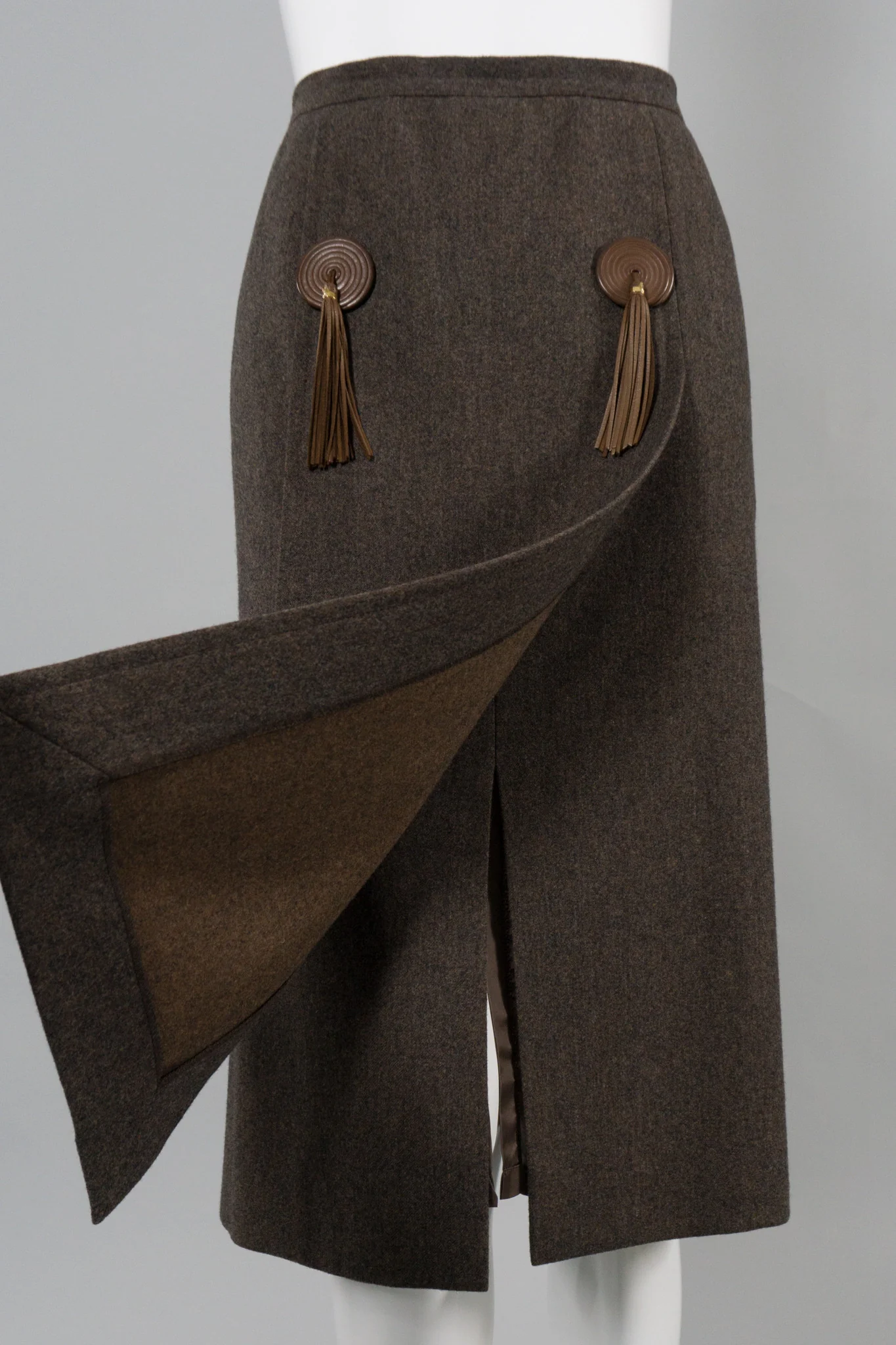 Leather Tassel Wool Skirt - Image 2