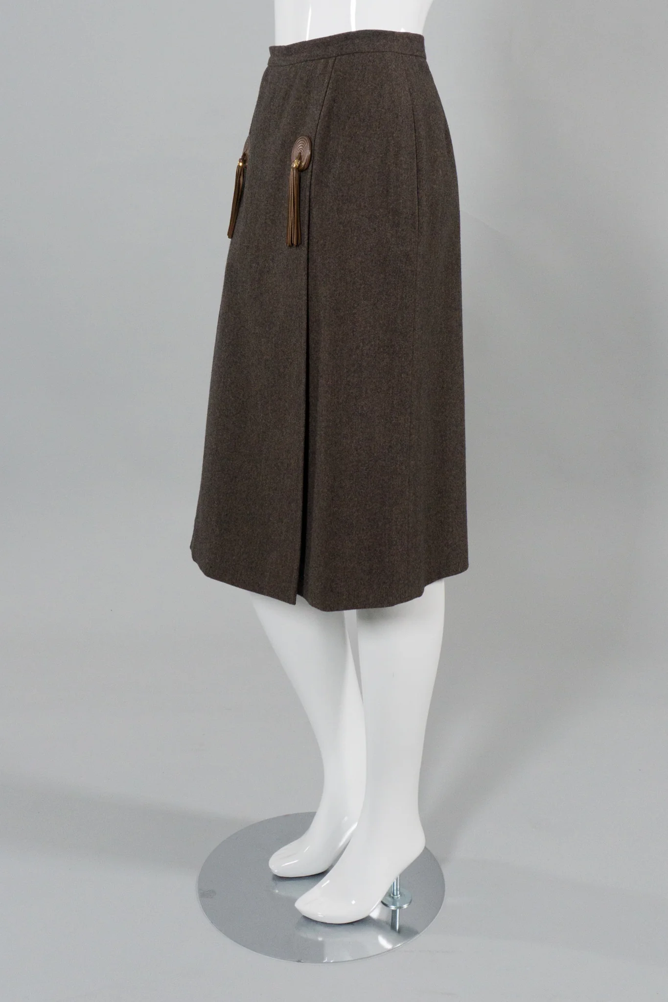 Leather Tassel Wool Skirt - Image 3