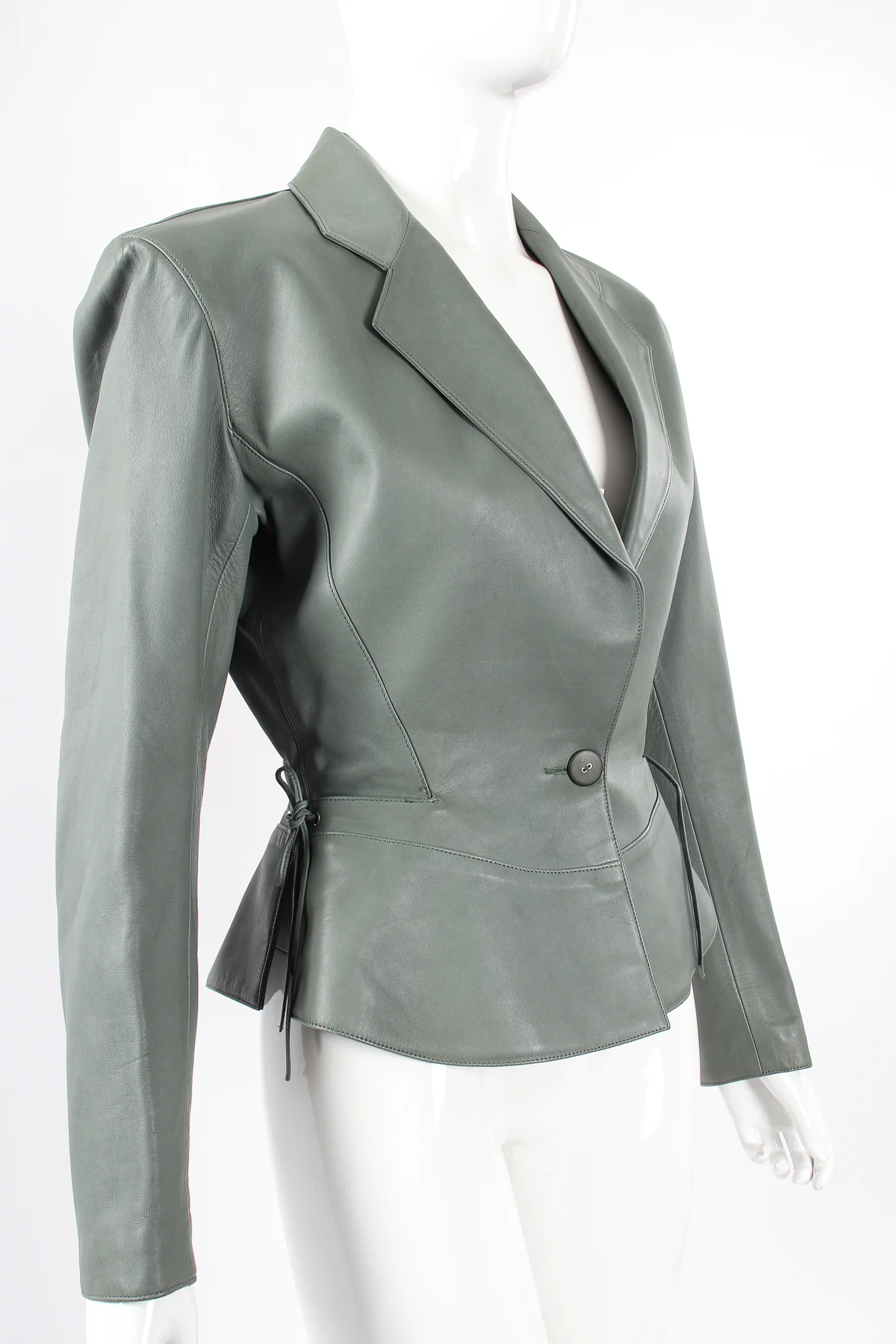 Leather Tie Peplum Jacket - Image 2