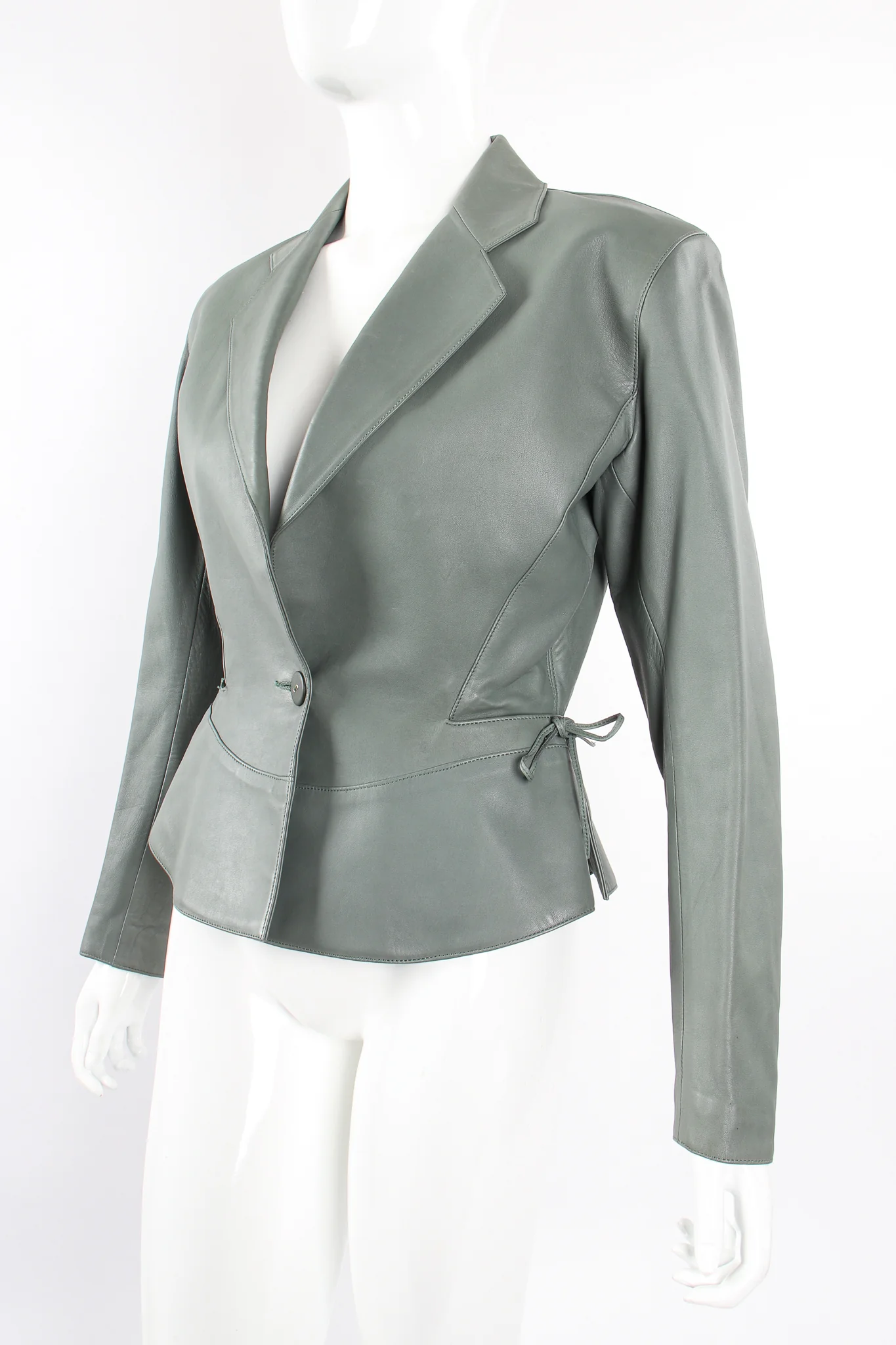 Leather Tie Peplum Jacket - Image 3