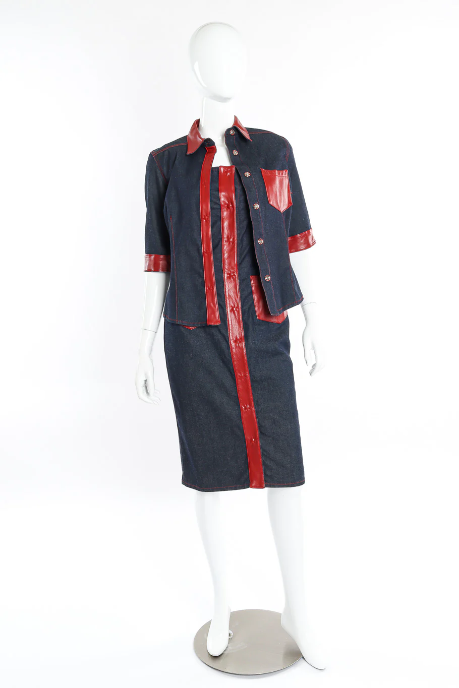 Leather Trim Denim Jacket and Dress Set - Image 2
