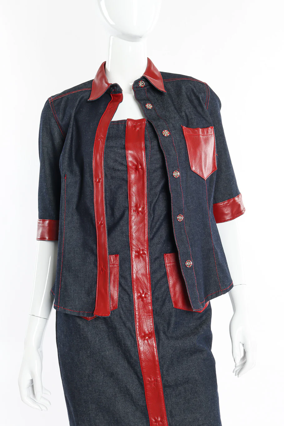 Leather Trim Denim Jacket and Dress Set - Image 3