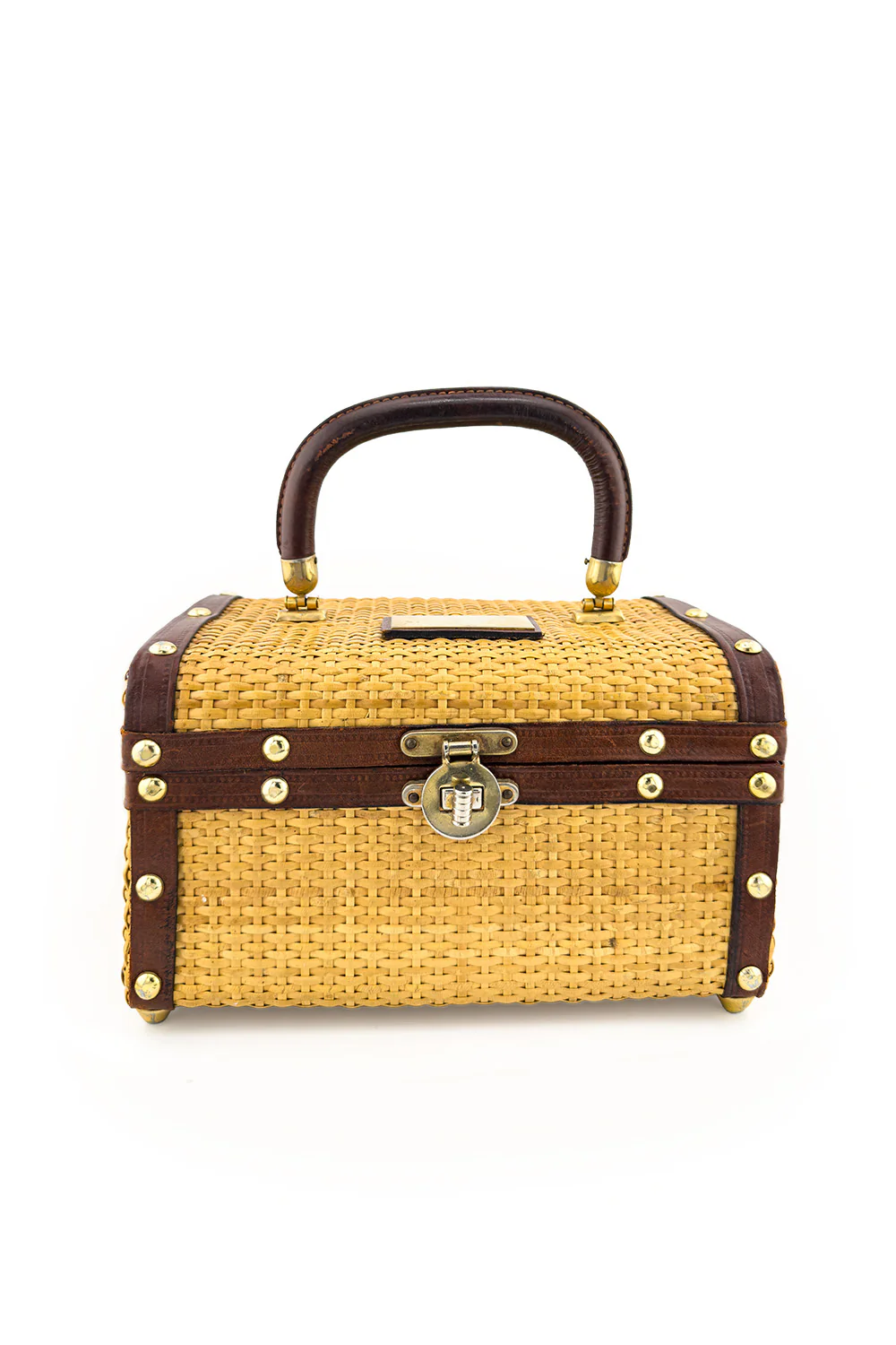 Leather Trim Wicker Box Bag