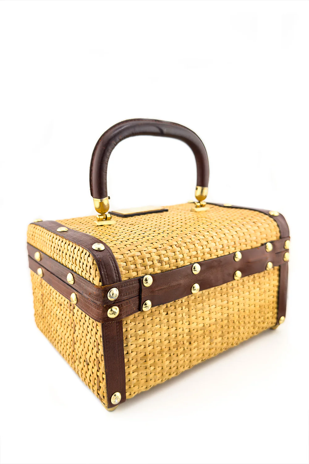 Leather Trim Wicker Box Bag - Image 2