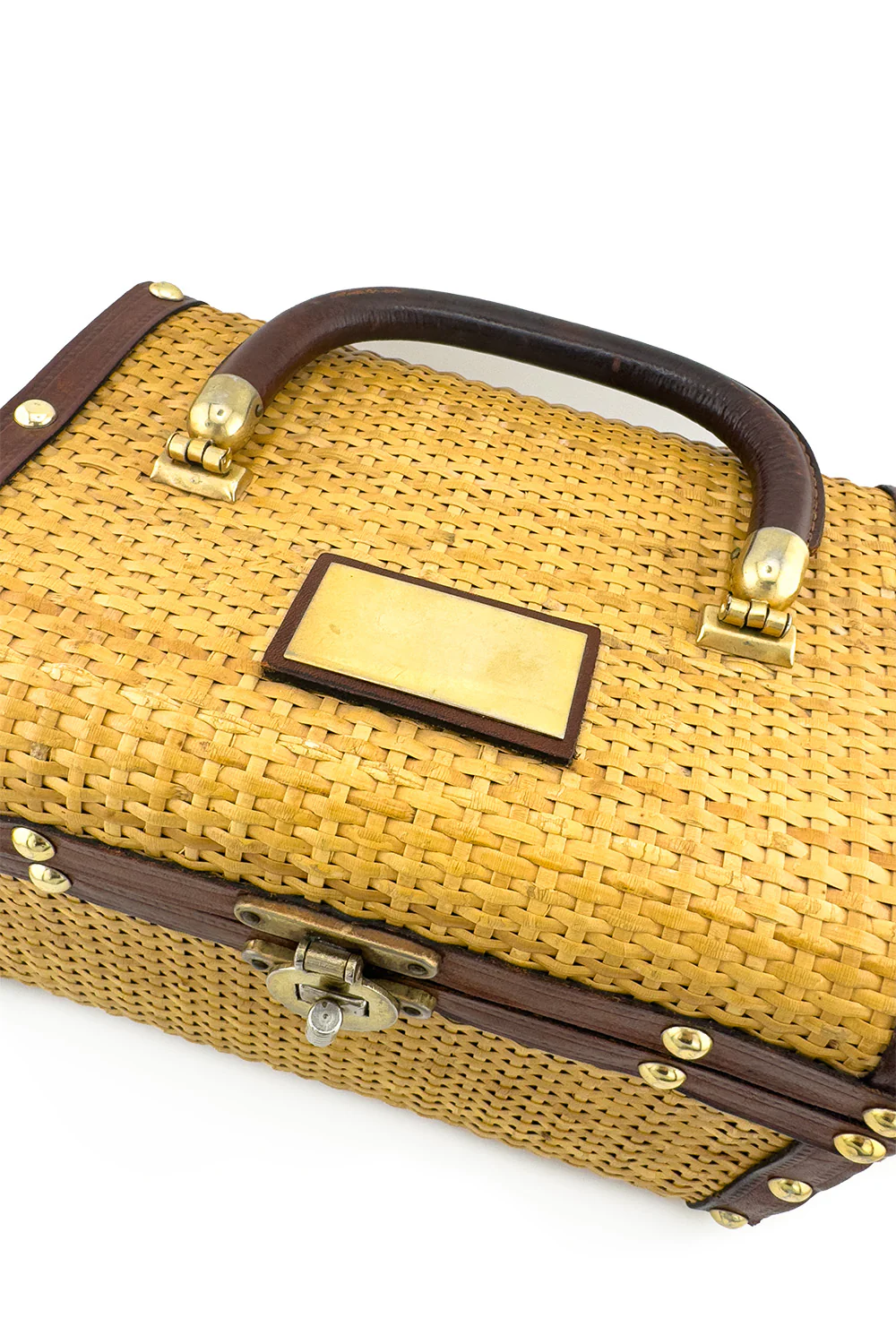 Leather Trim Wicker Box Bag - Image 4
