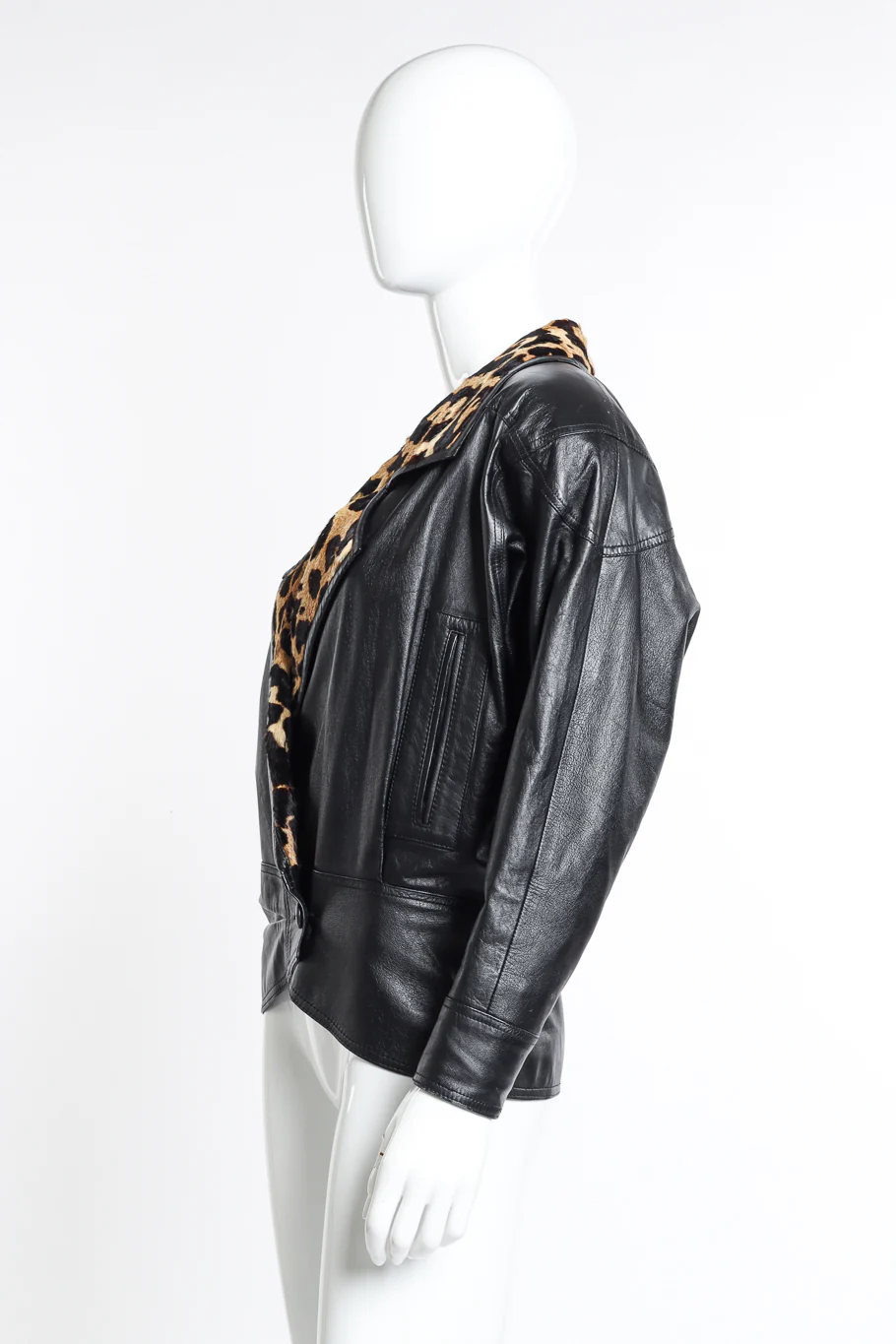 Leopard Trim Leather Jacket - Image 2