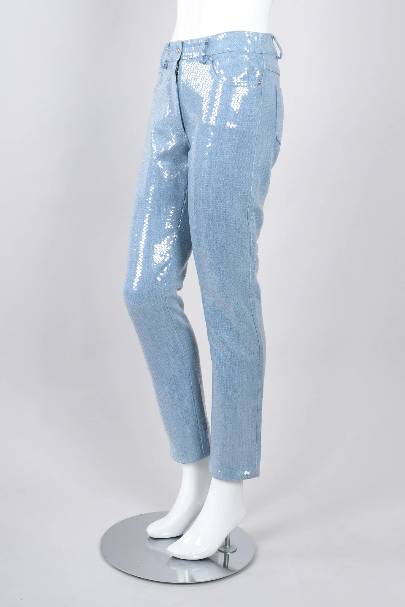Light Wash Denim Sequin Jeans - Image 4