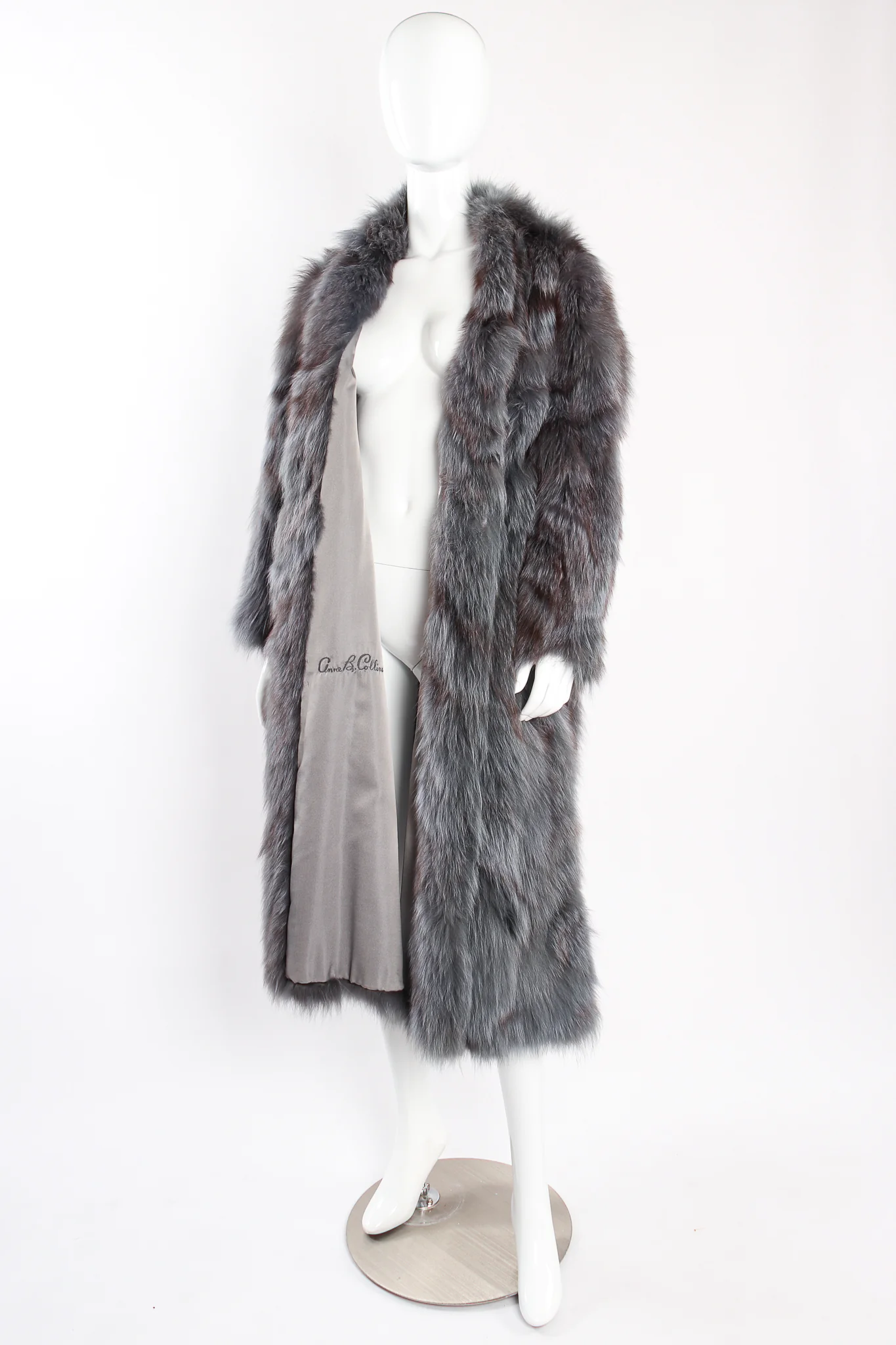 Long Collarless Fox Fur Coat