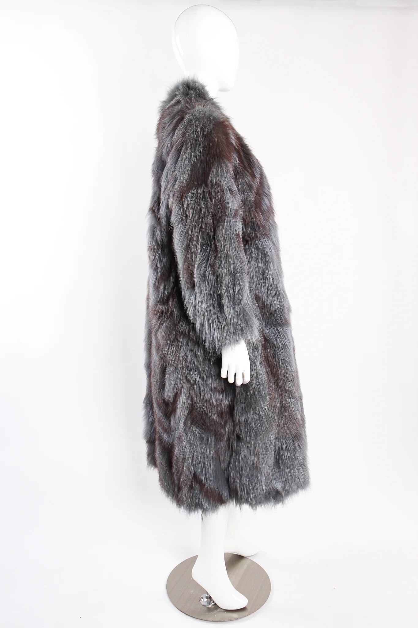 Long Collarless Fox Fur Coat - Image 4