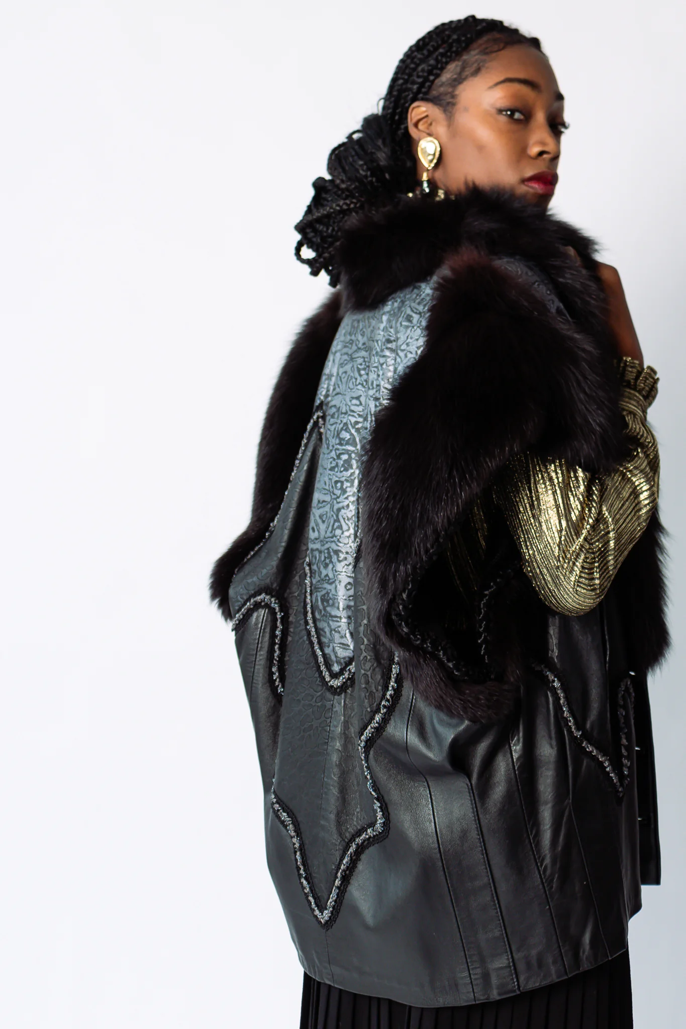 Long Leather & Fur Vest - Image 2