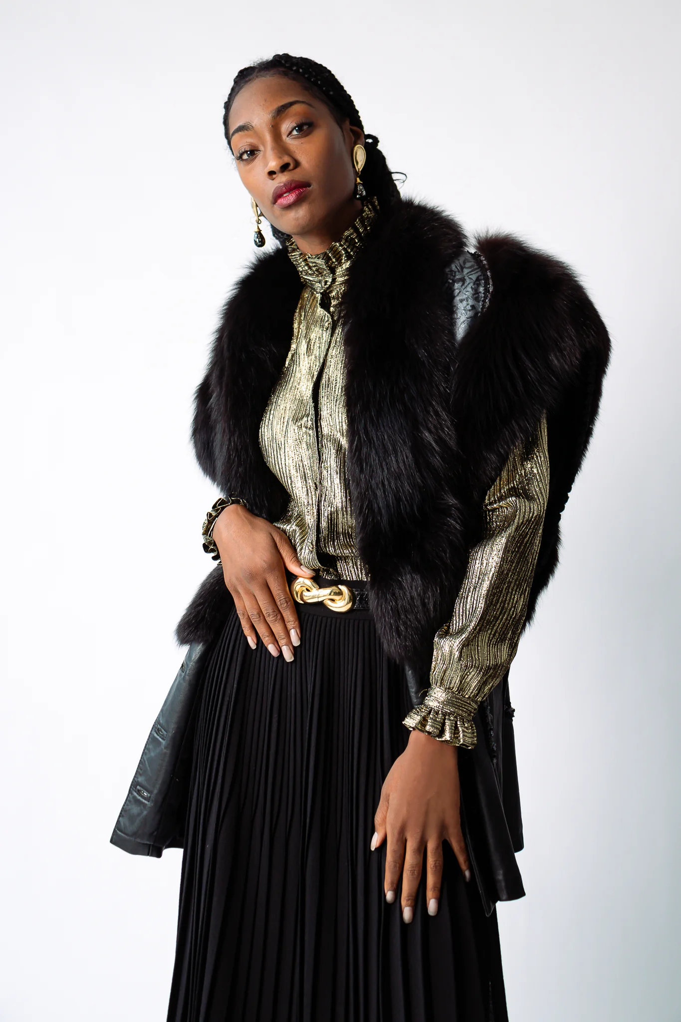 Long Leather & Fur Vest - Image 3