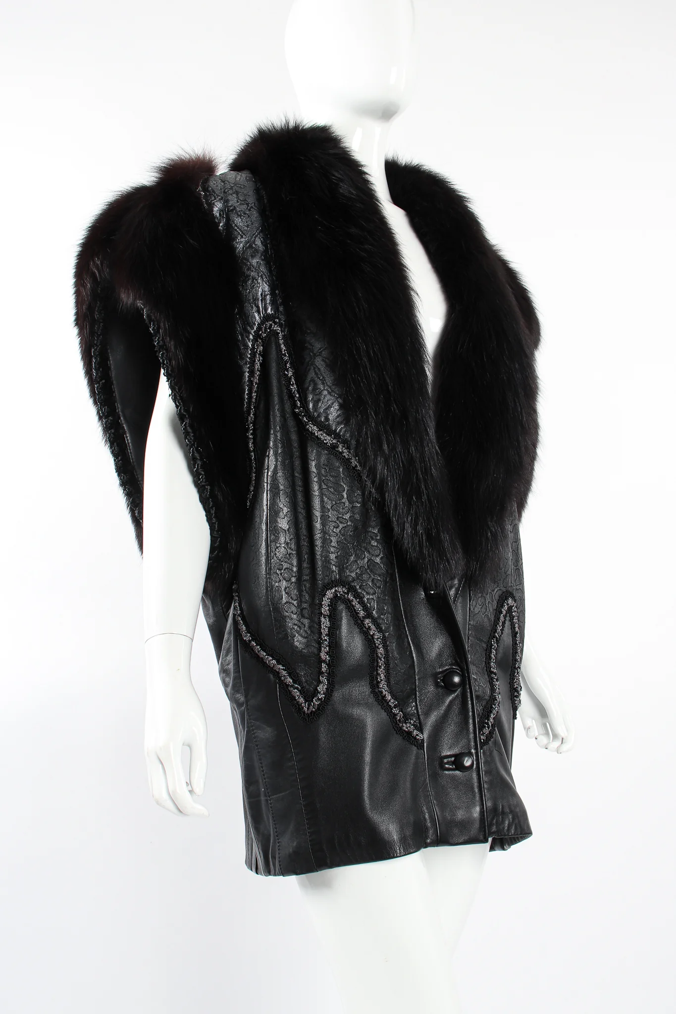 Long Leather & Fur Vest - Image 4