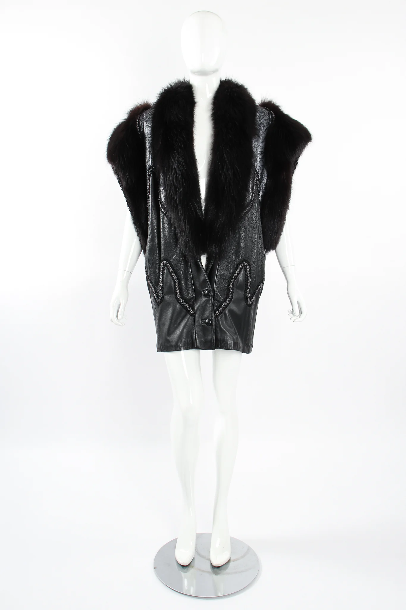 Long Leather & Fur Vest - Image 6