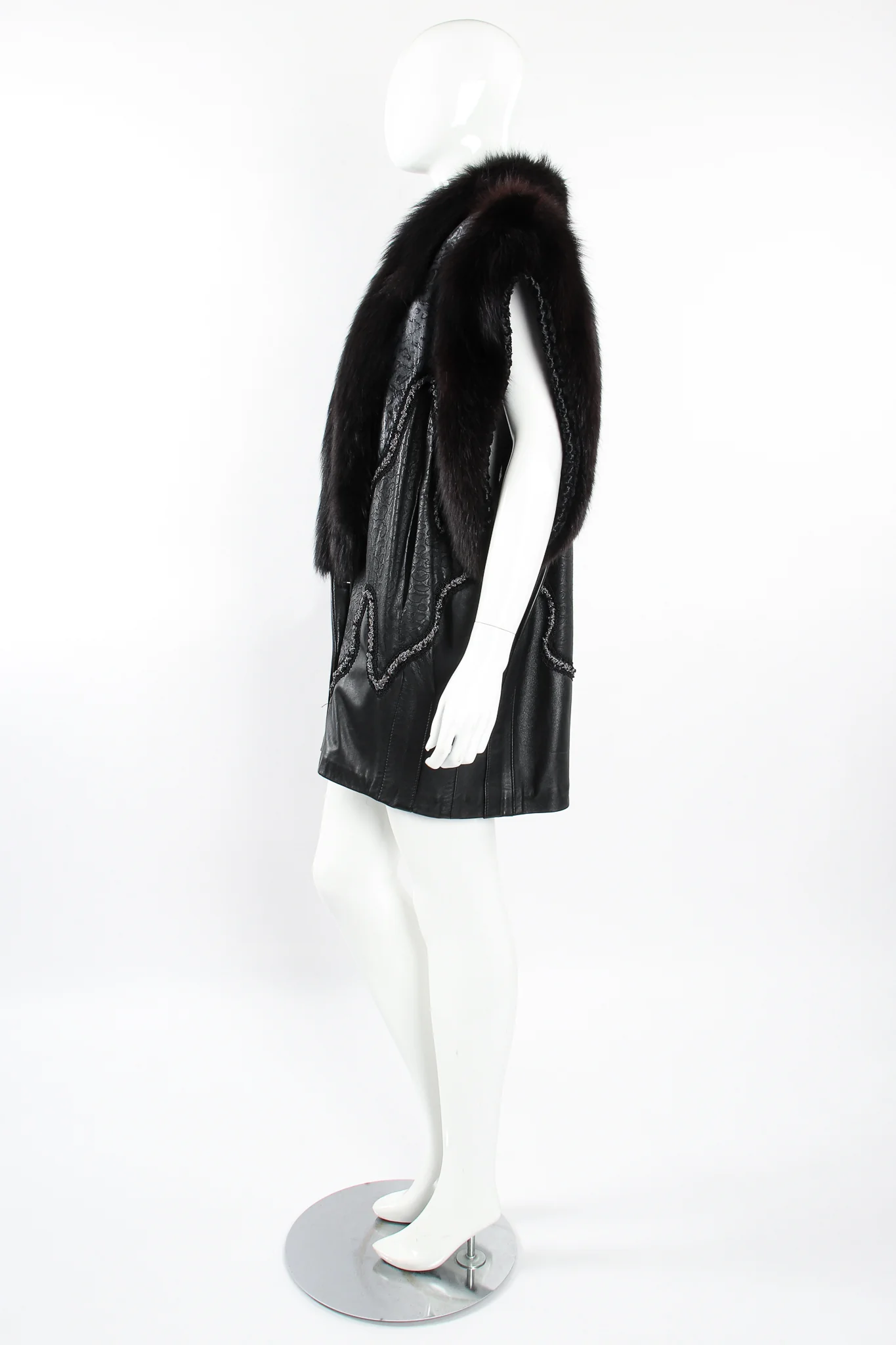 Long Leather & Fur Vest - Image 7