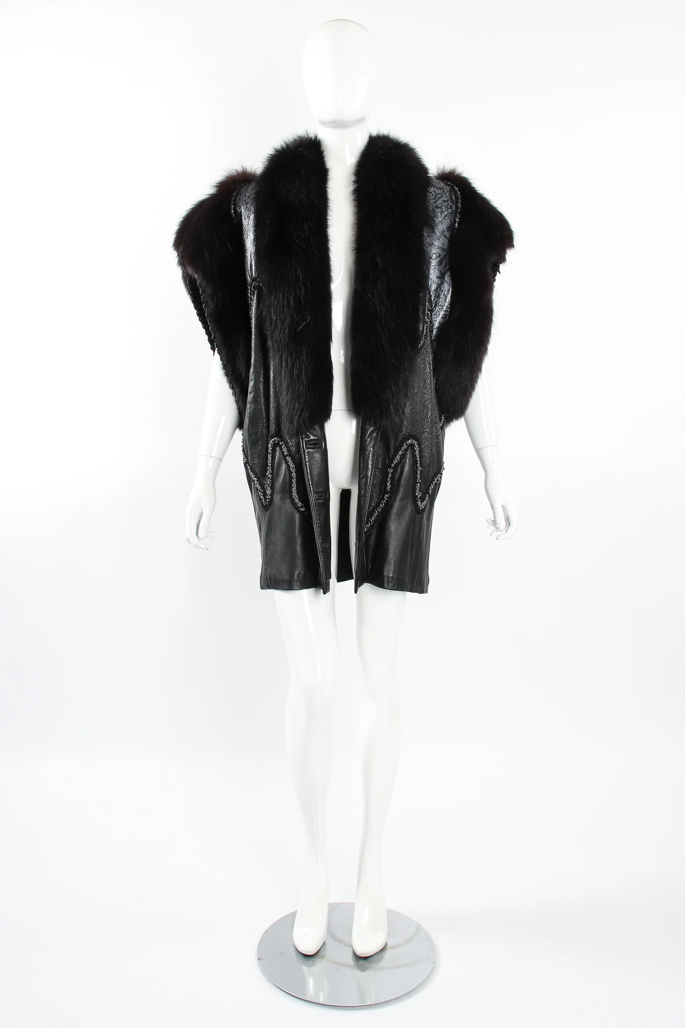 Long Leather & Fur Vest - Image 9
