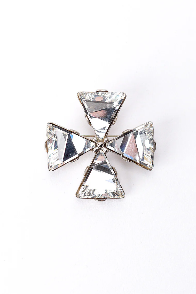 Maltese Crystal Cross Brooch