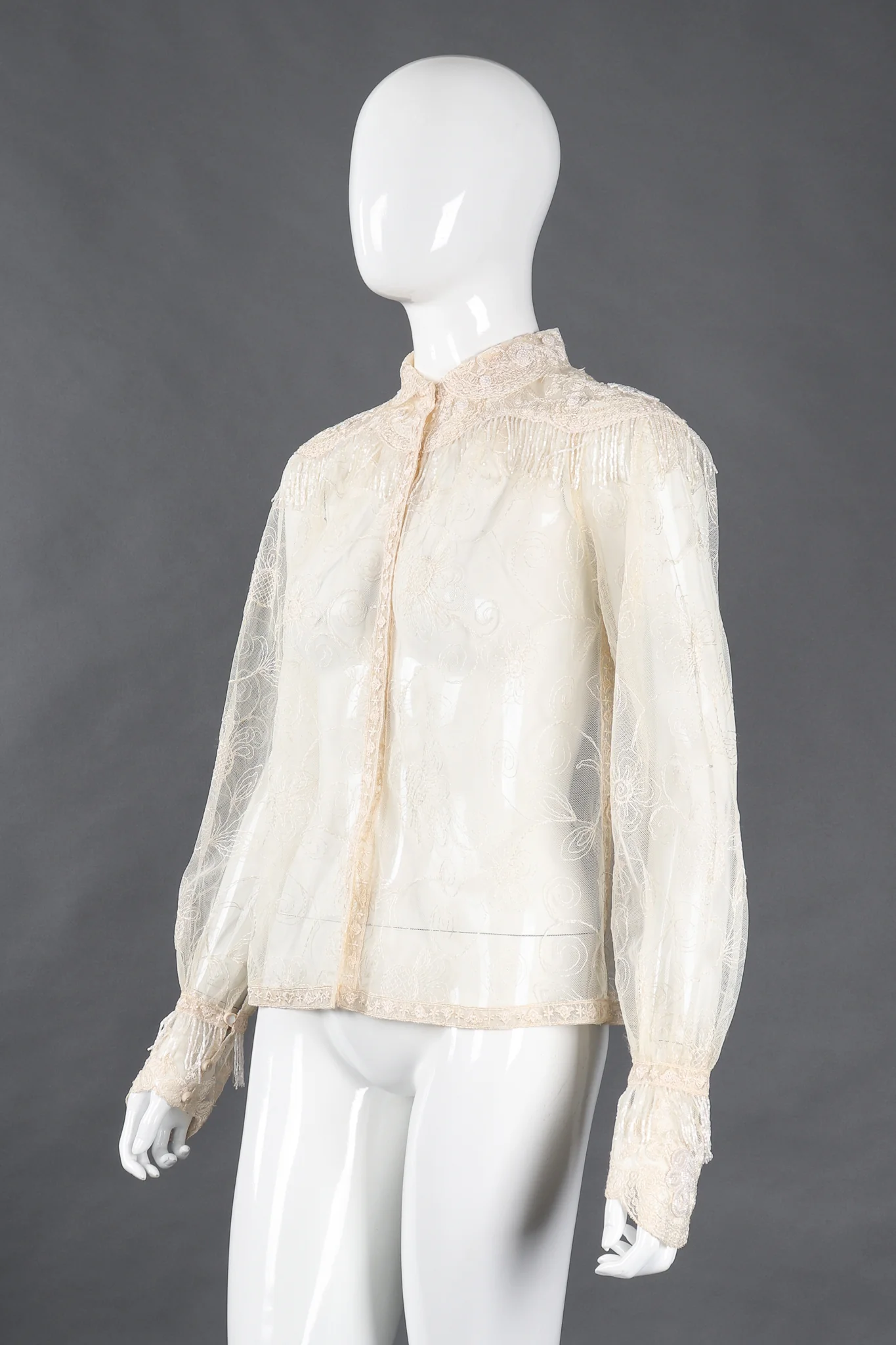 Mesh Lace Bead Fringe Blouse - Image 4