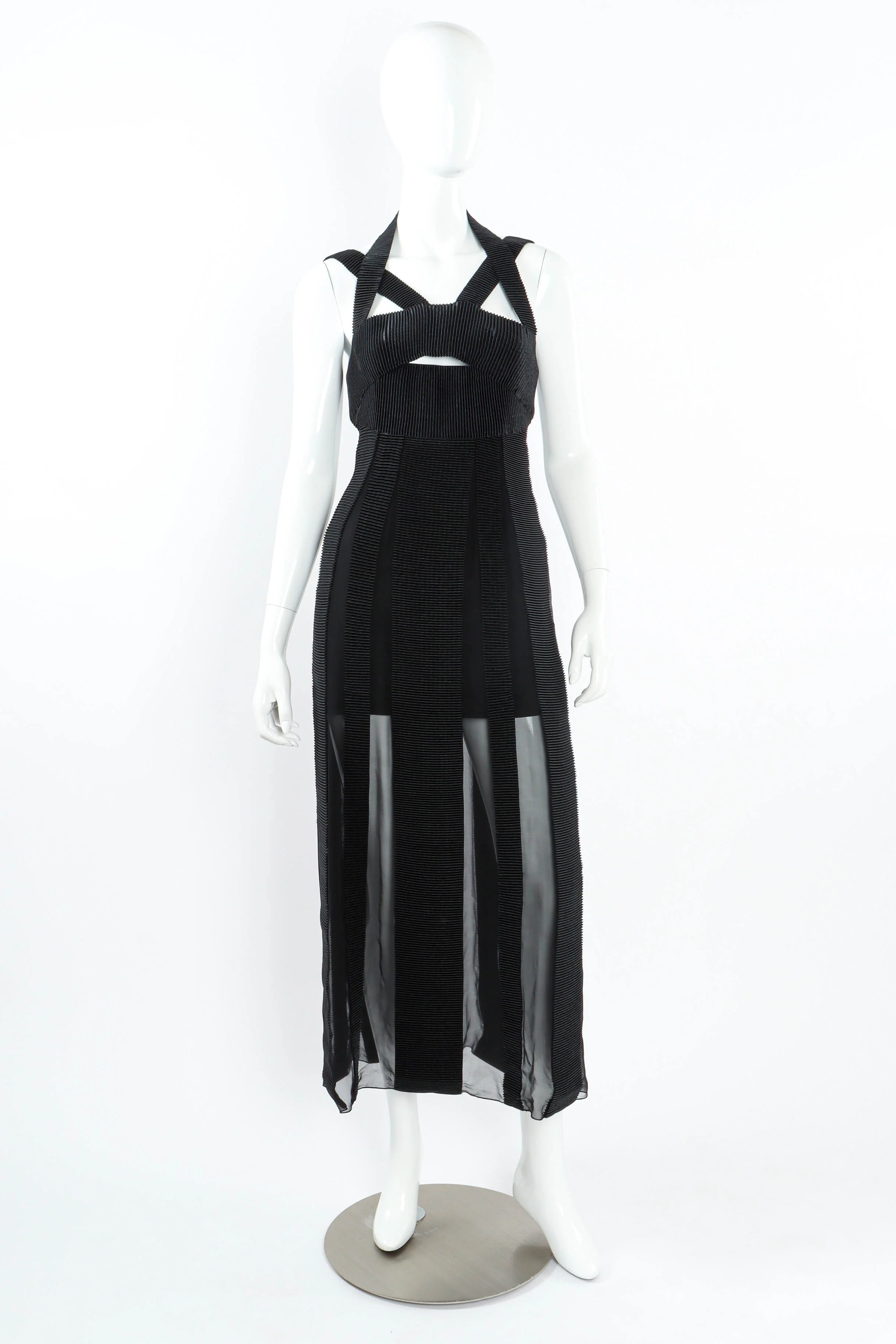 Chiffon Stripes Pleat Dress