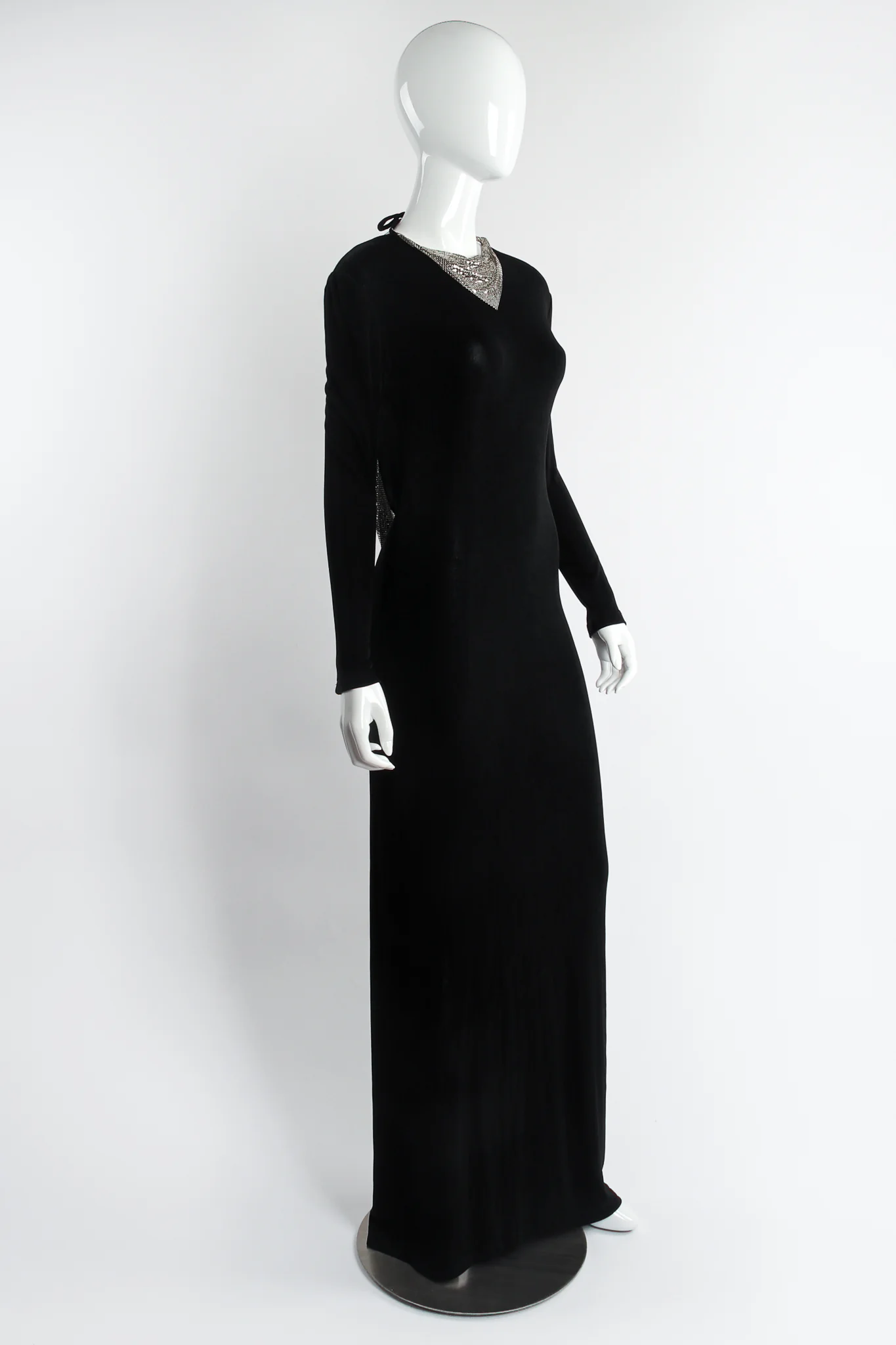 Metal Mesh Cowl Plunge Back Jersey Gown - Image 2
