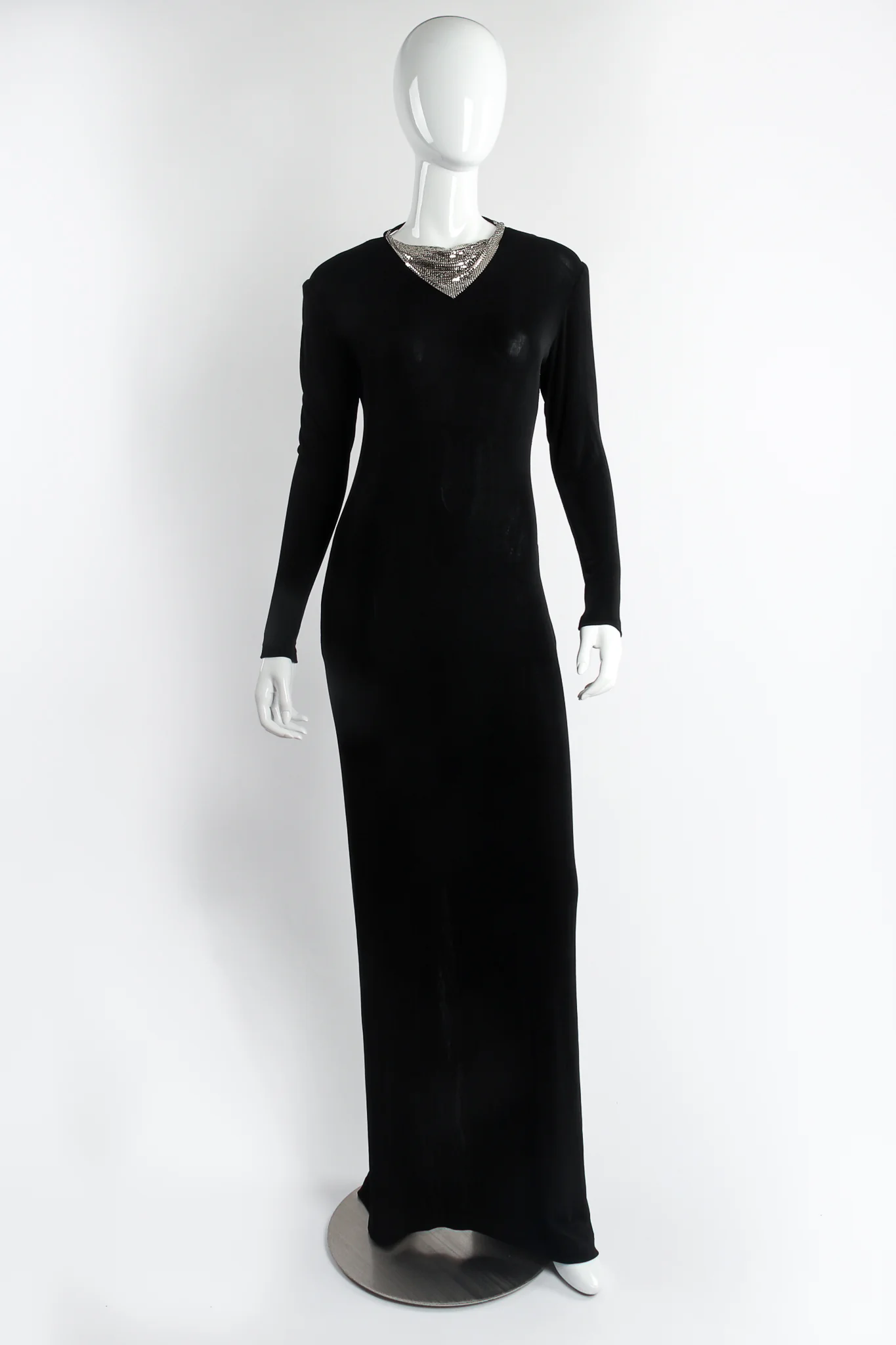 Metal Mesh Cowl Plunge Back Jersey Gown - Image 3